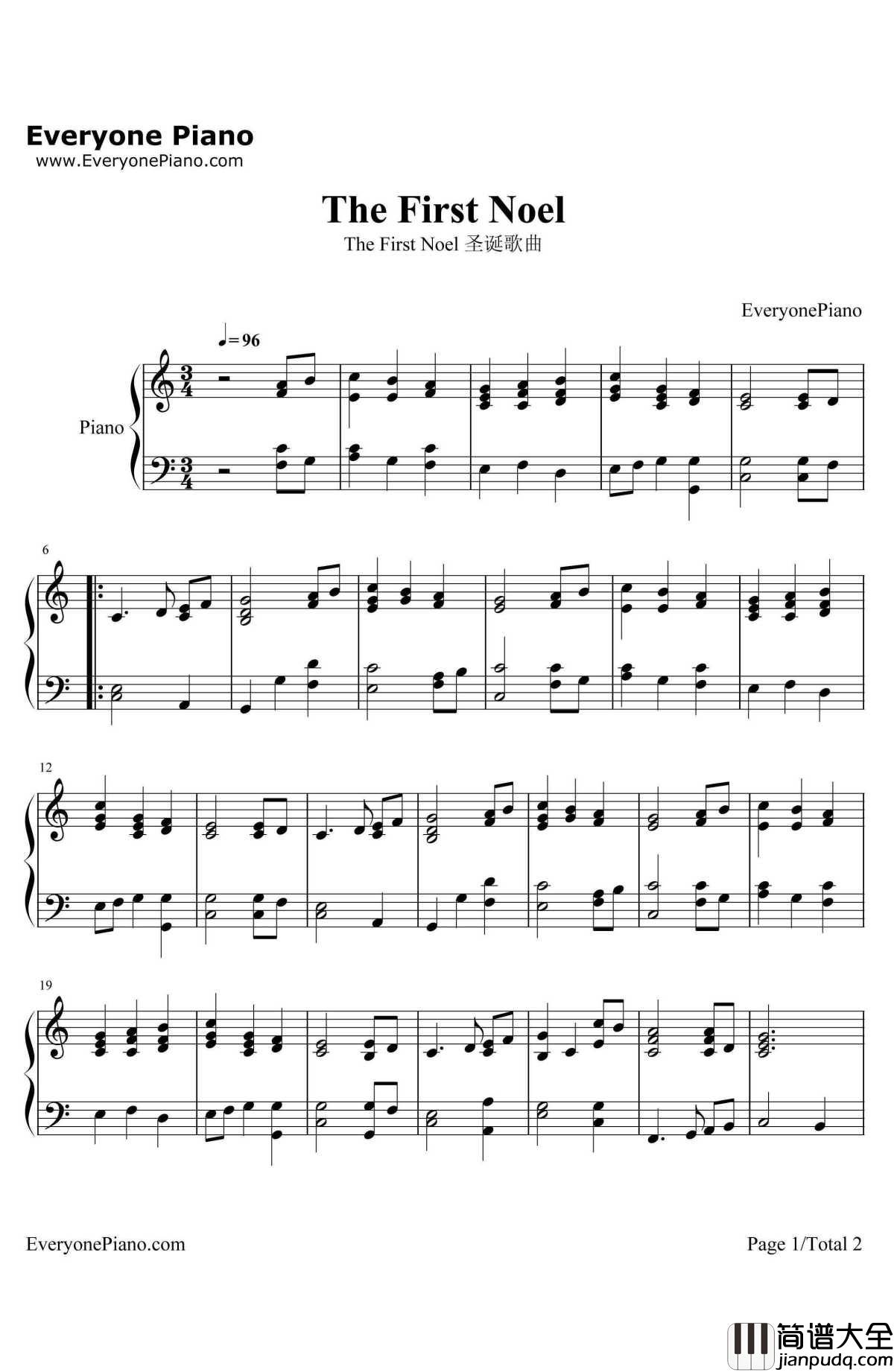 The_First_Noel钢琴谱_JohnStainer_圣诞歌曲