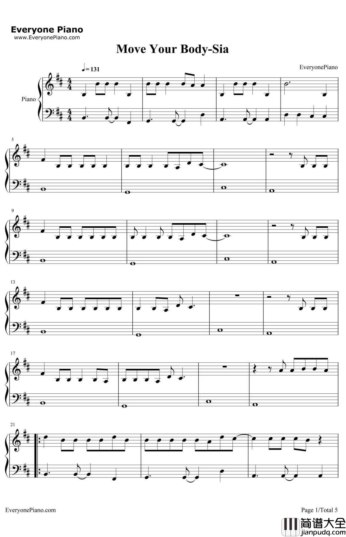 Move_Your_Body钢琴谱_Sia