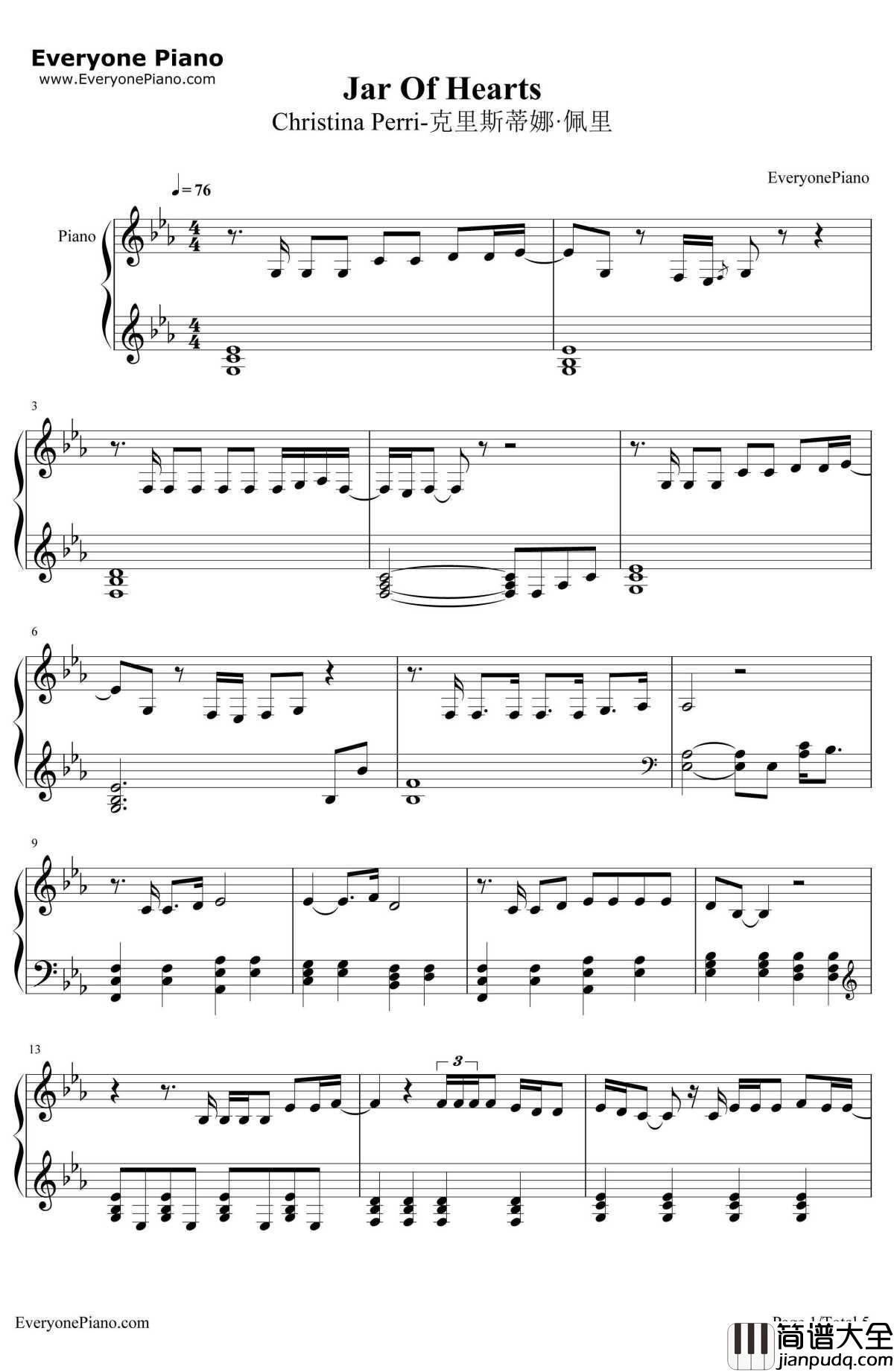 Jar_of_Hearts钢琴谱_ChristinaPerri