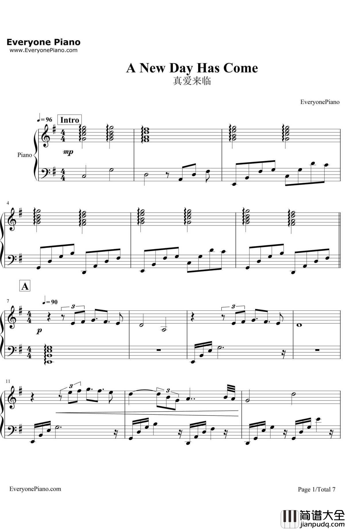 A_New_Day_Has_Come(真爱来临)钢琴谱_CelineDion