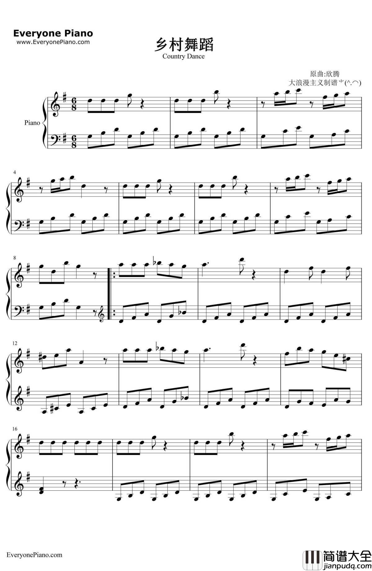 乡村舞曲钢琴谱_莫扎特_世界名曲