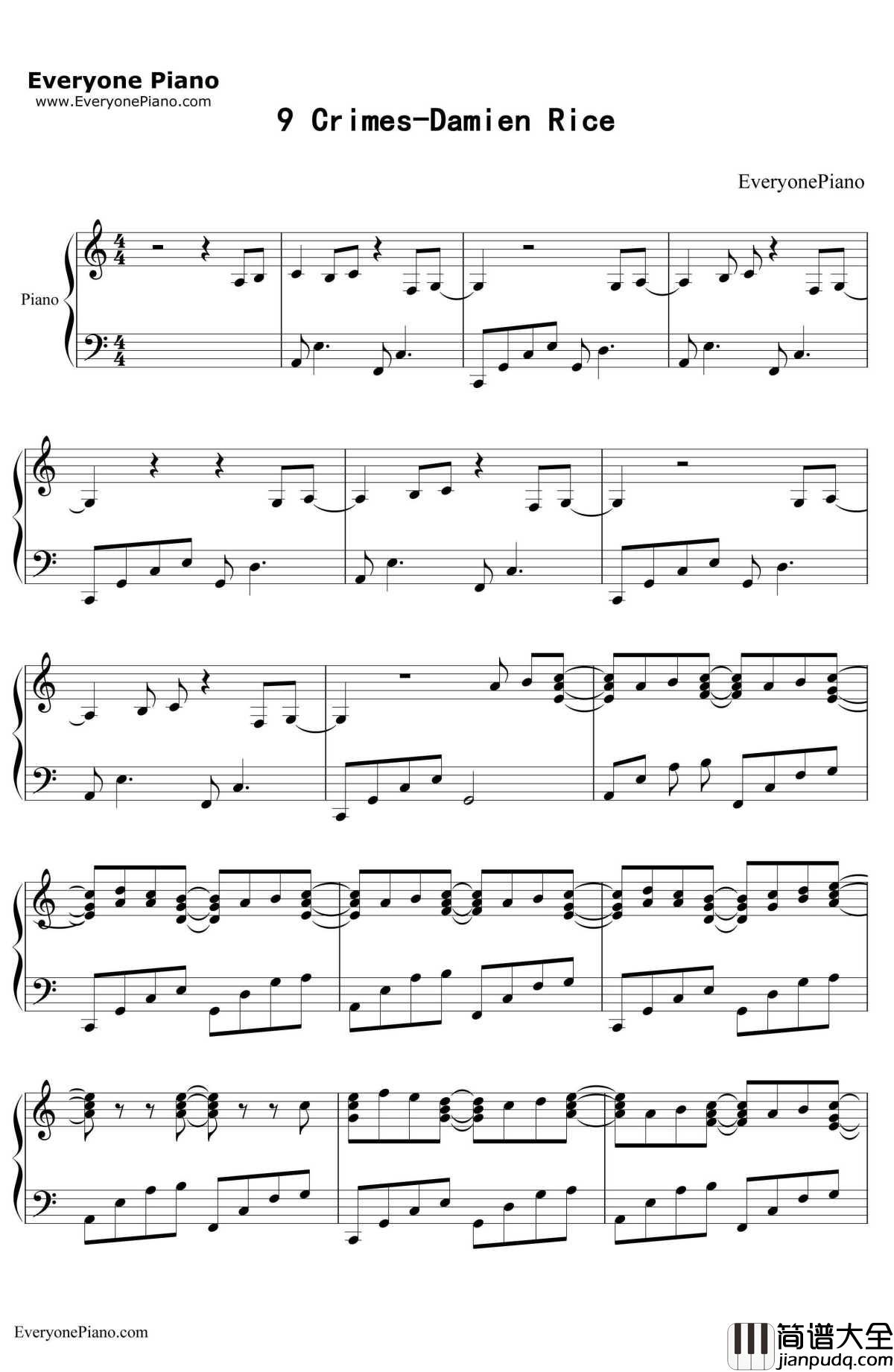 9_Crimes钢琴谱_DamienRice