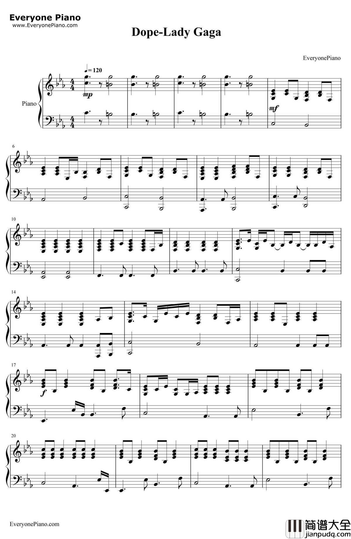 Dope钢琴谱_LadyGaga