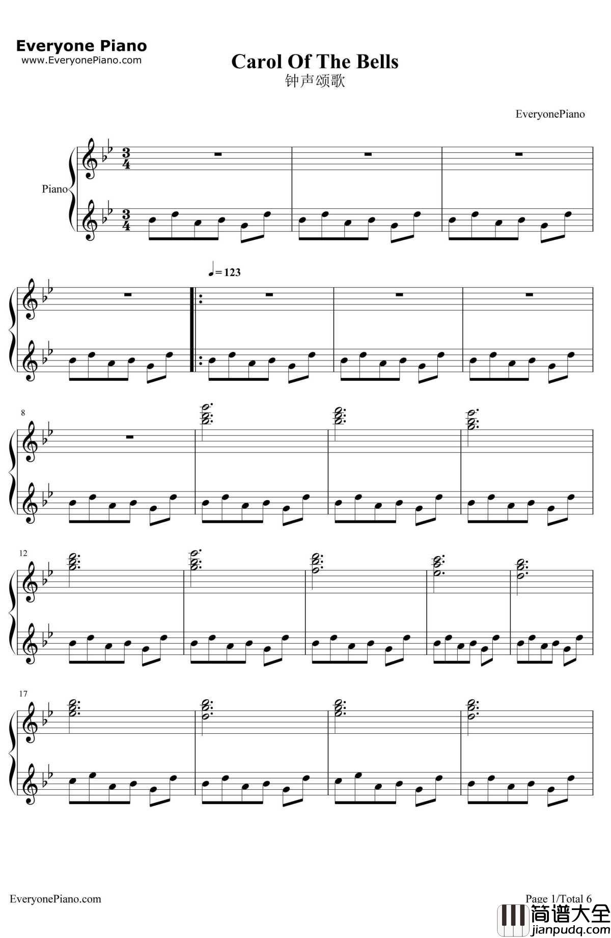 Carol_Of_The_Bells(钟声颂歌)钢琴谱_MykolaLeontovych
