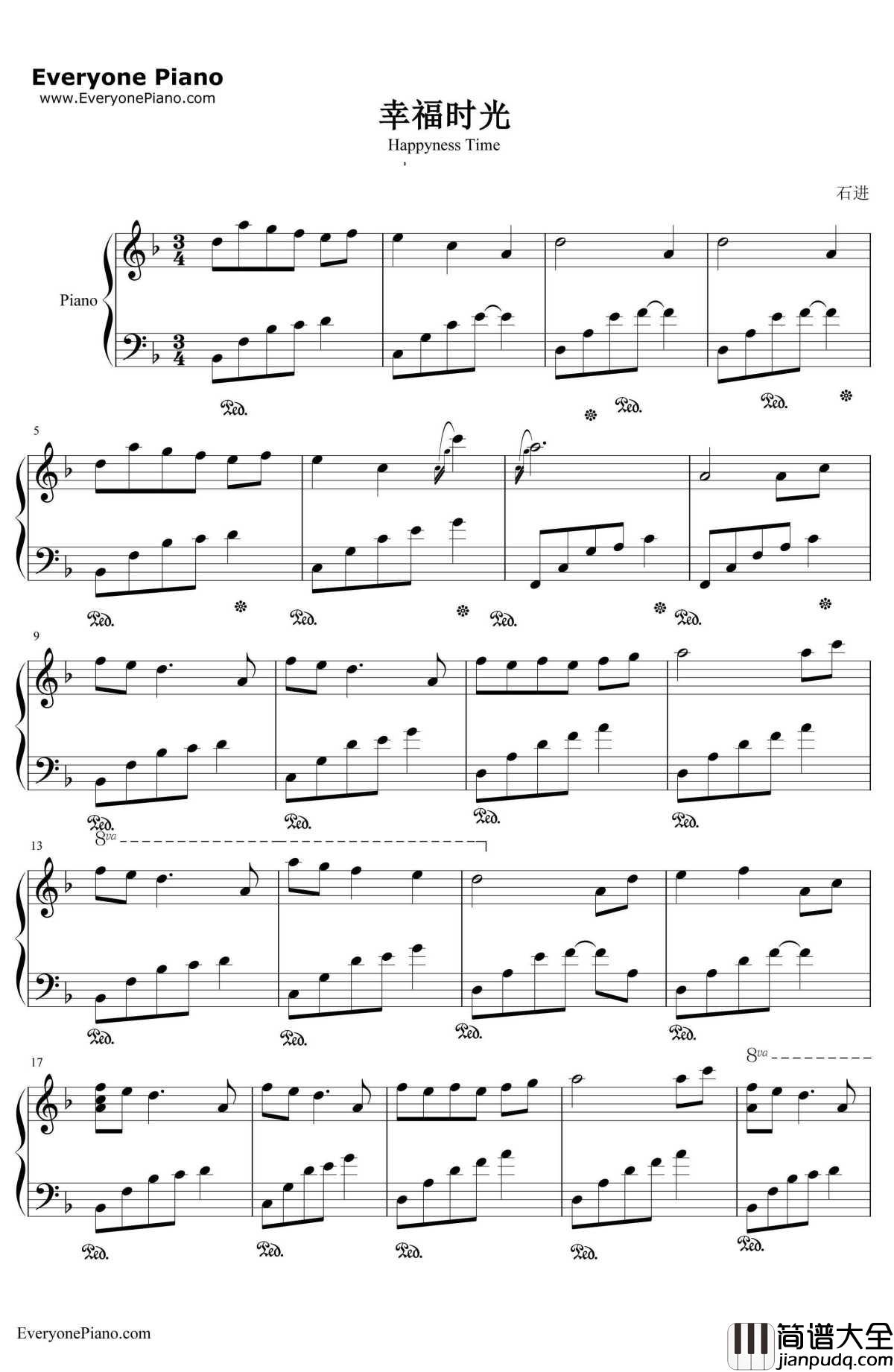 幸福时光钢琴谱_石进_夜的钢琴曲