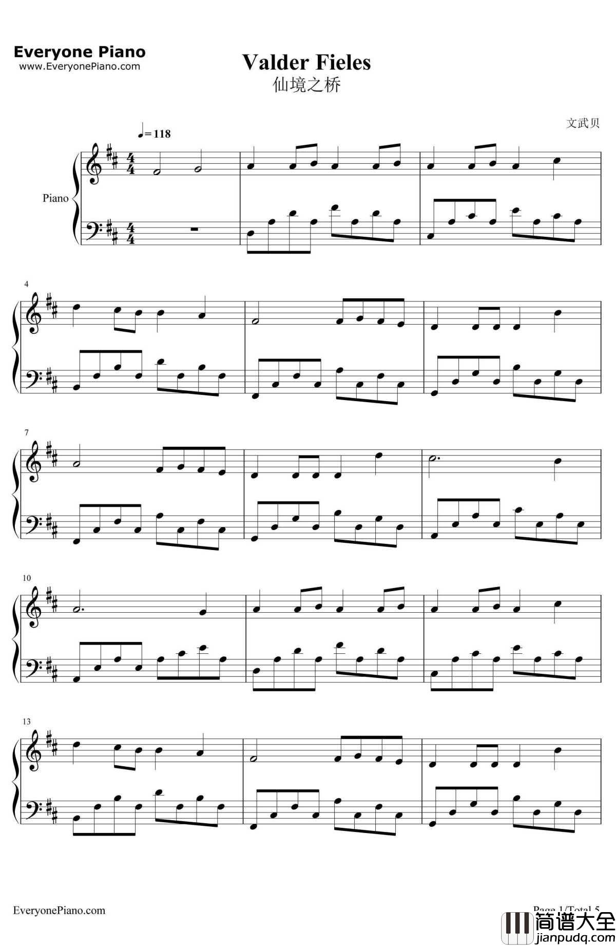 Valder_Fields钢琴谱_TamasWells_个人超喜欢的