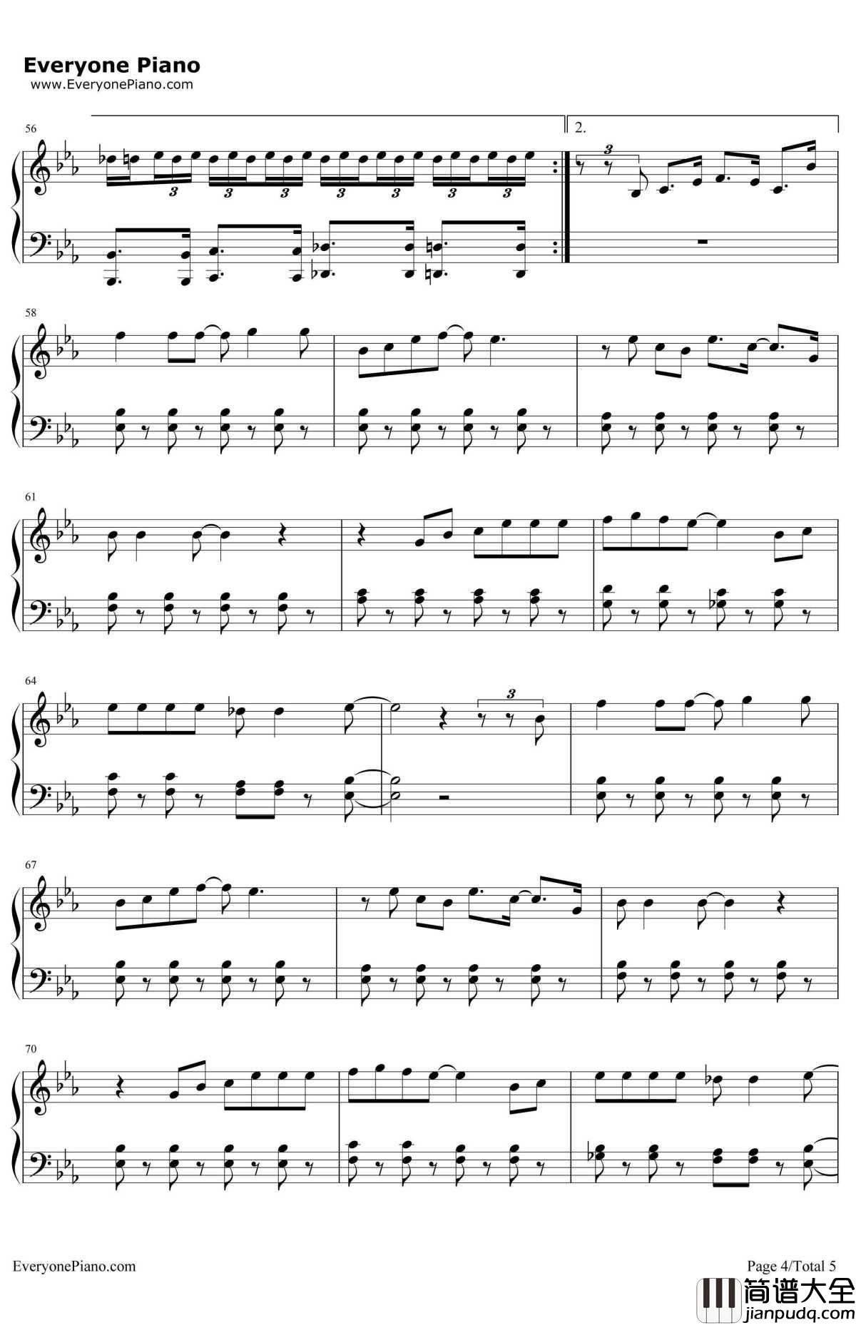 嘿嘿嘿钢琴谱_费玉清_电影_健忘村_推广曲