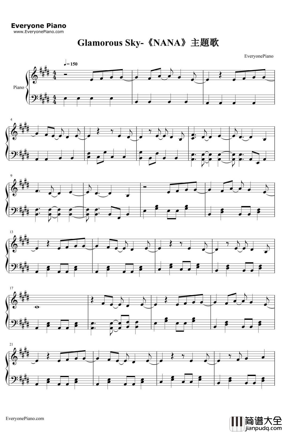 Glamorous_Sky钢琴谱_中岛美嘉__NANA_主題歌