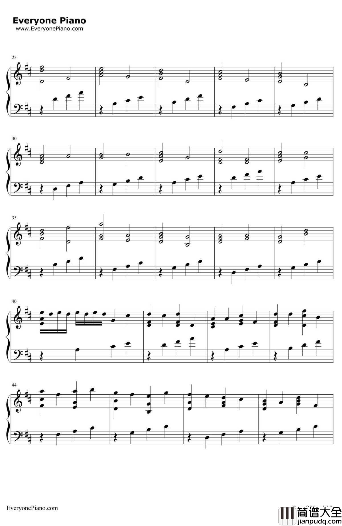 D大调卡农原版钢琴谱_约翰·帕赫贝尔