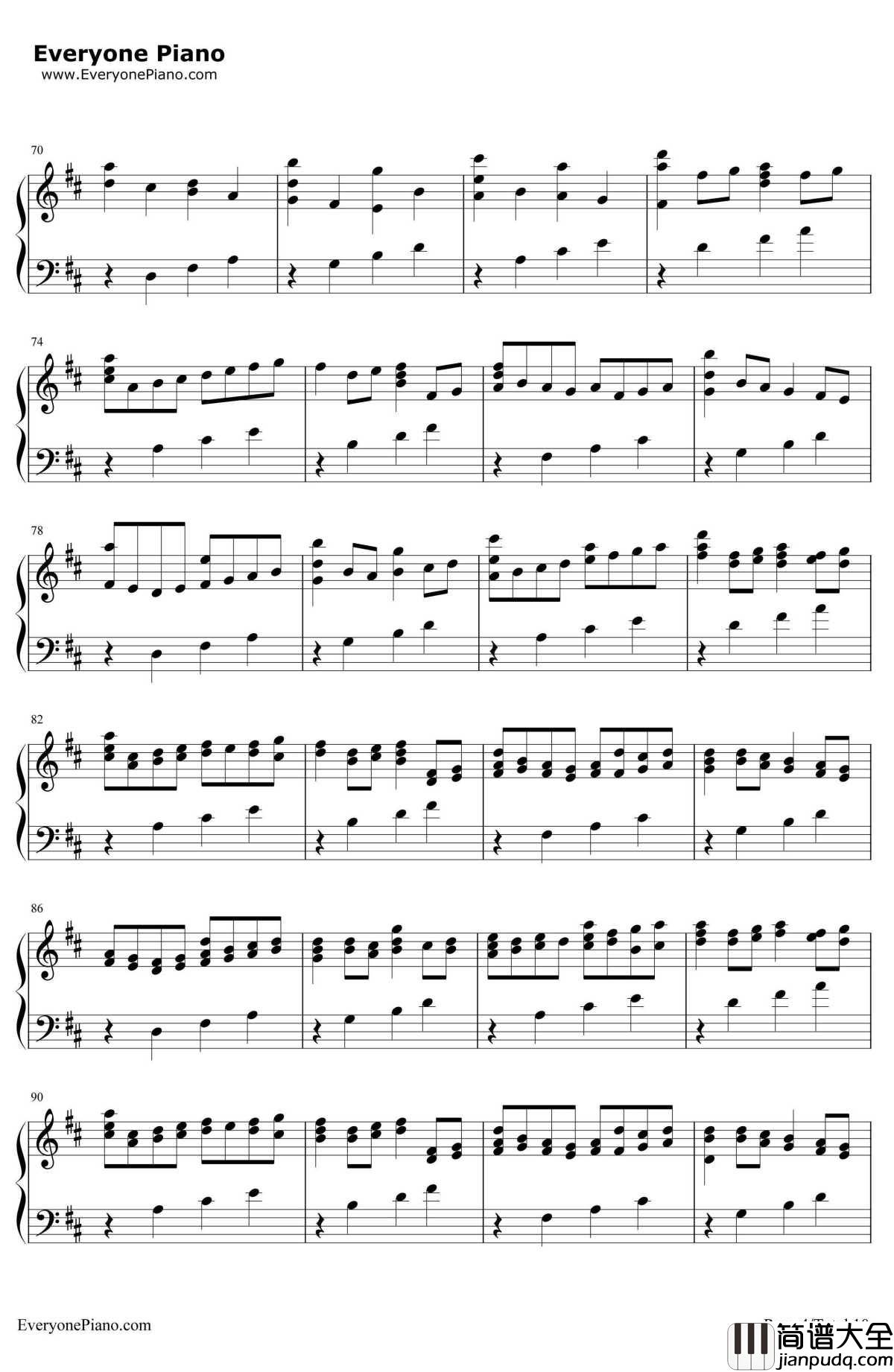 D大调卡农原版钢琴谱_约翰·帕赫贝尔