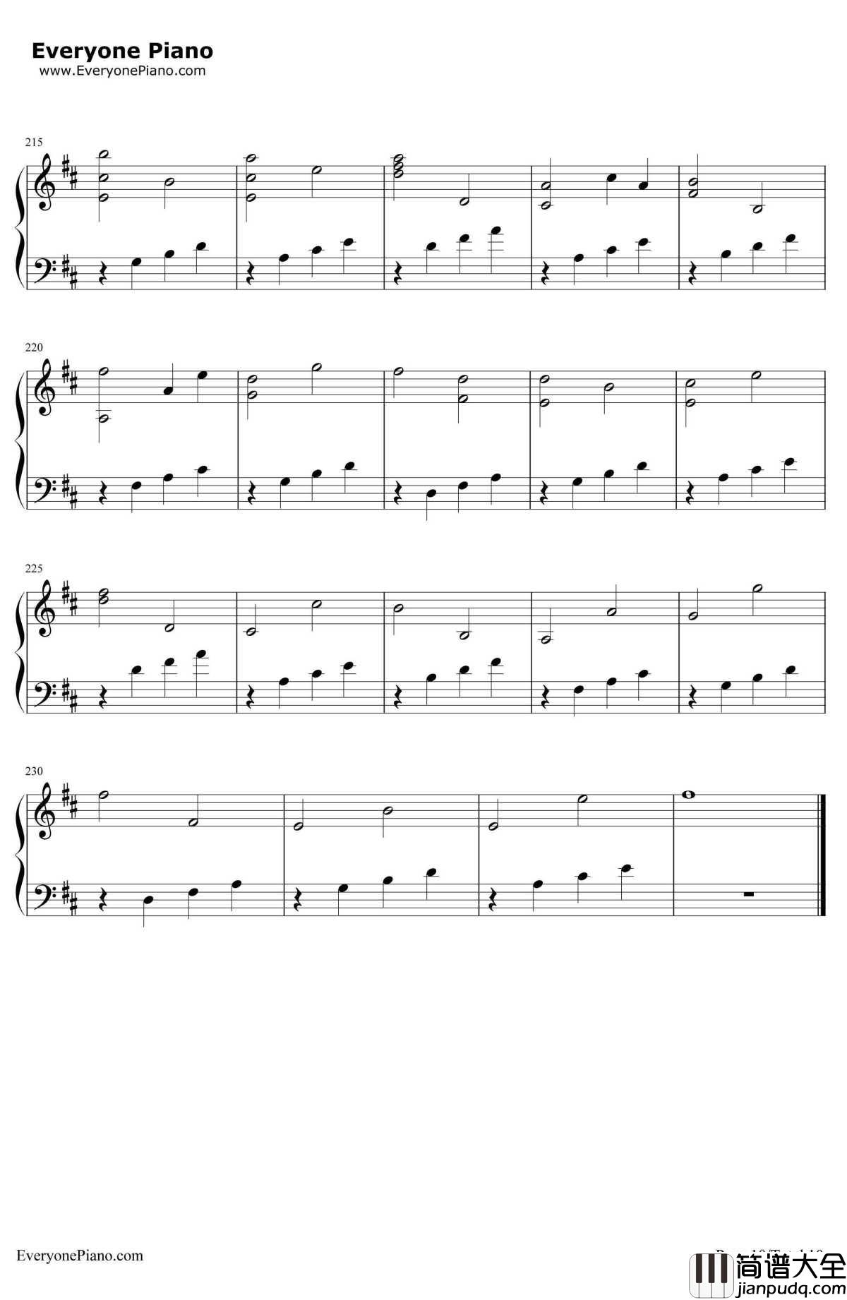 D大调卡农原版钢琴谱_约翰·帕赫贝尔