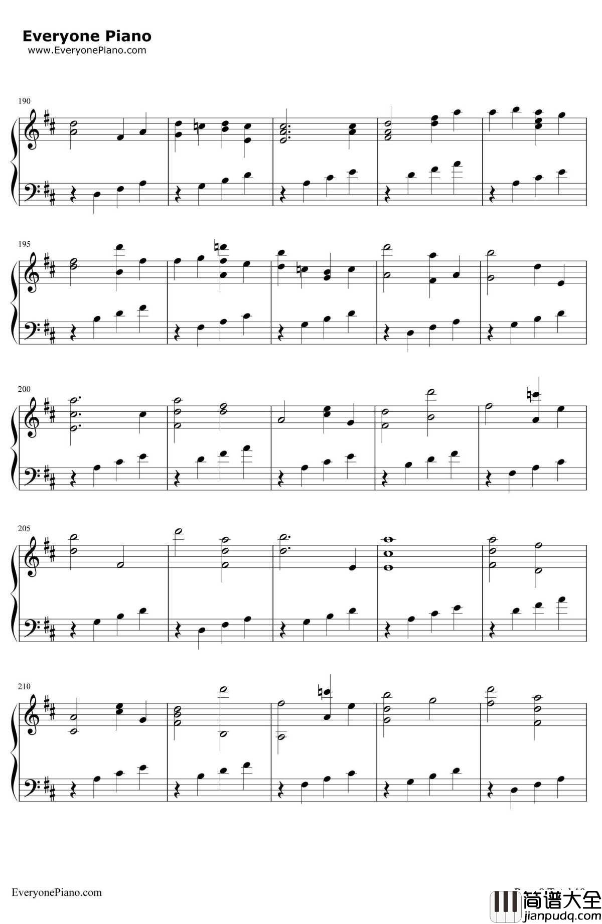 D大调卡农原版钢琴谱_约翰·帕赫贝尔