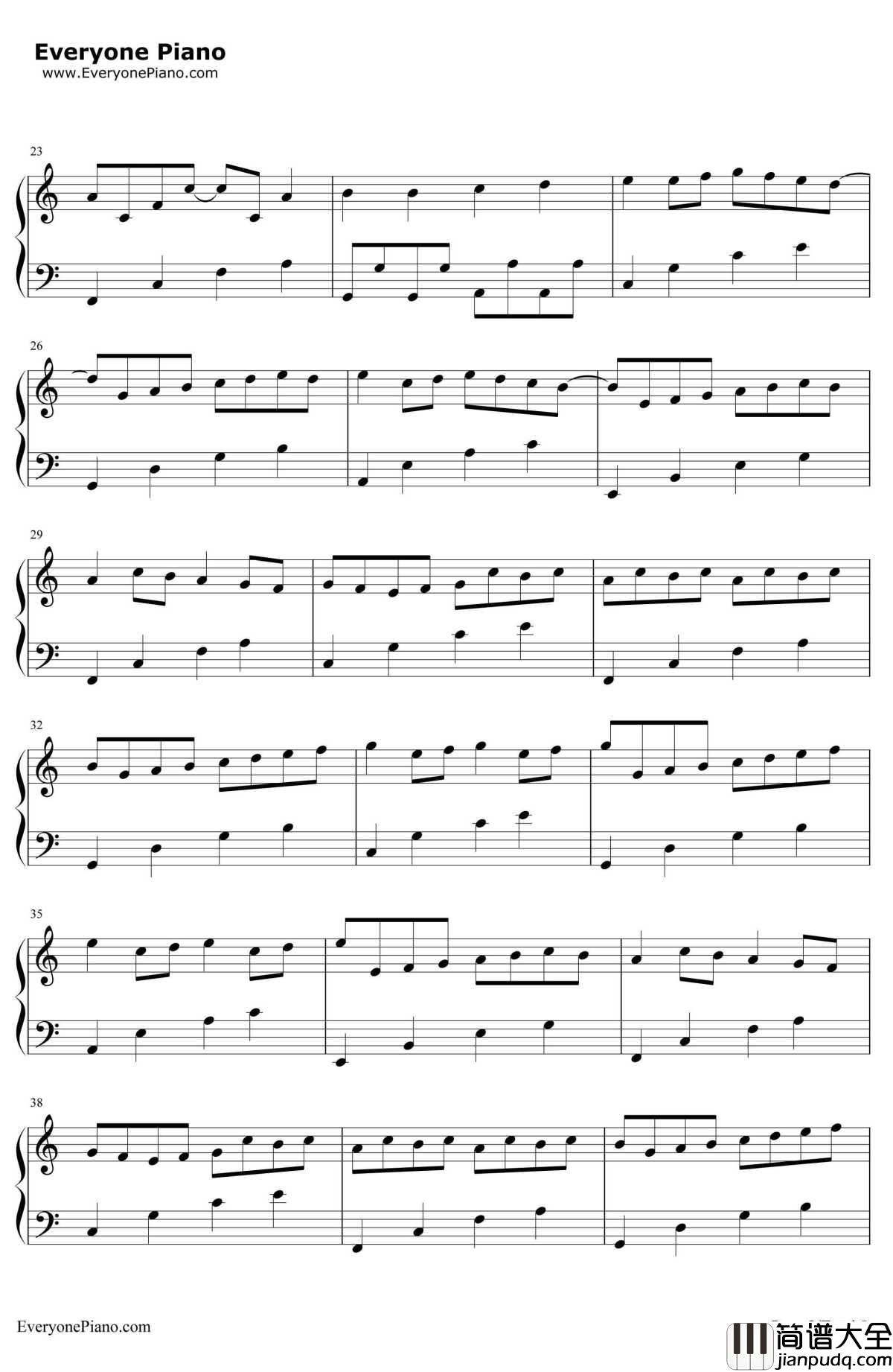 卡农C大调最简版钢琴谱_帕赫贝尔