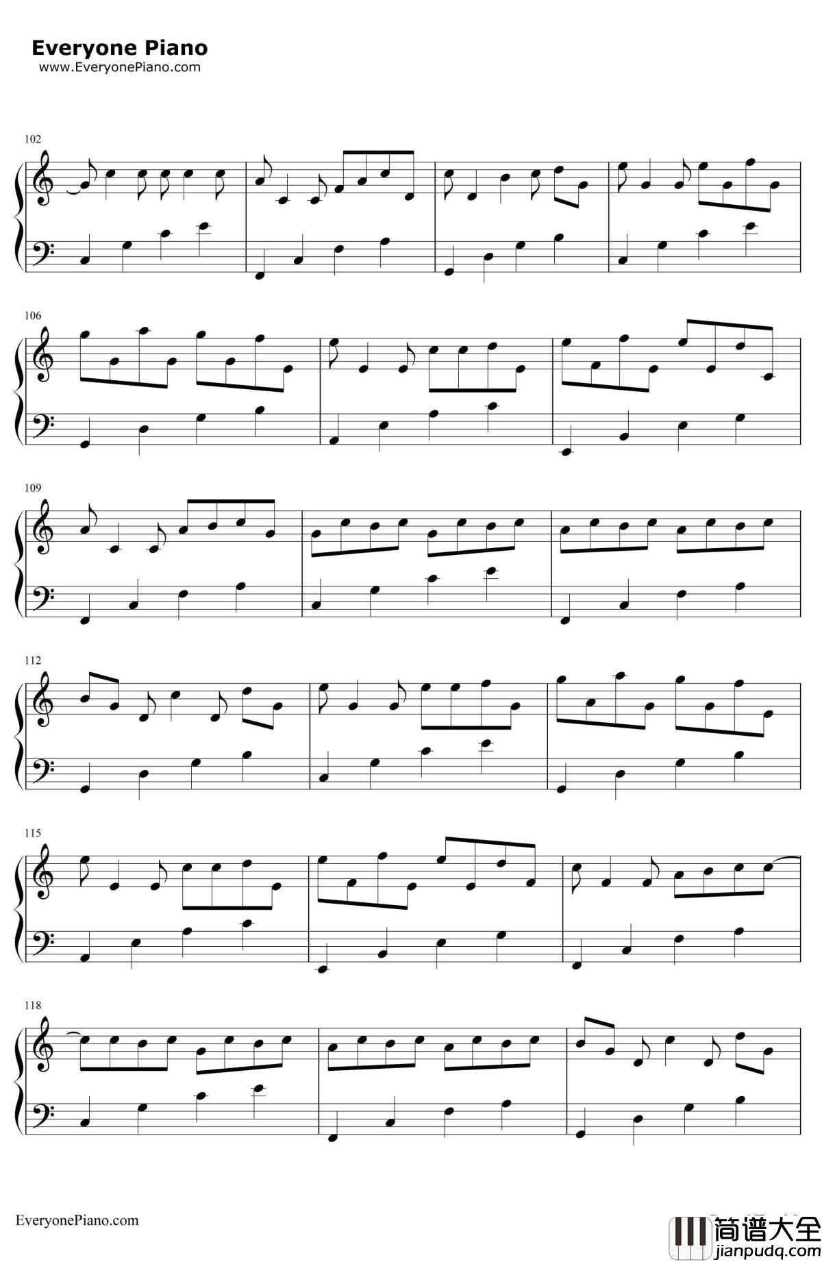 卡农C大调最简版钢琴谱_帕赫贝尔