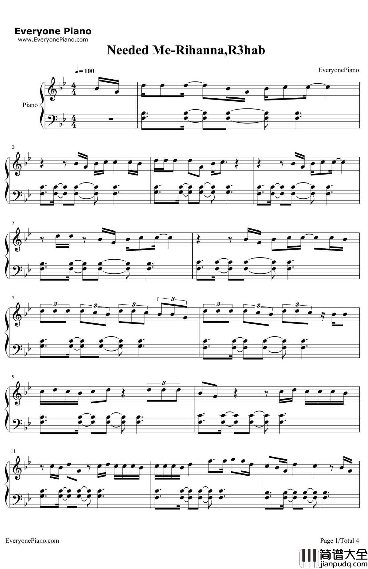 NeededMe钢琴谱_RihannaR3hab