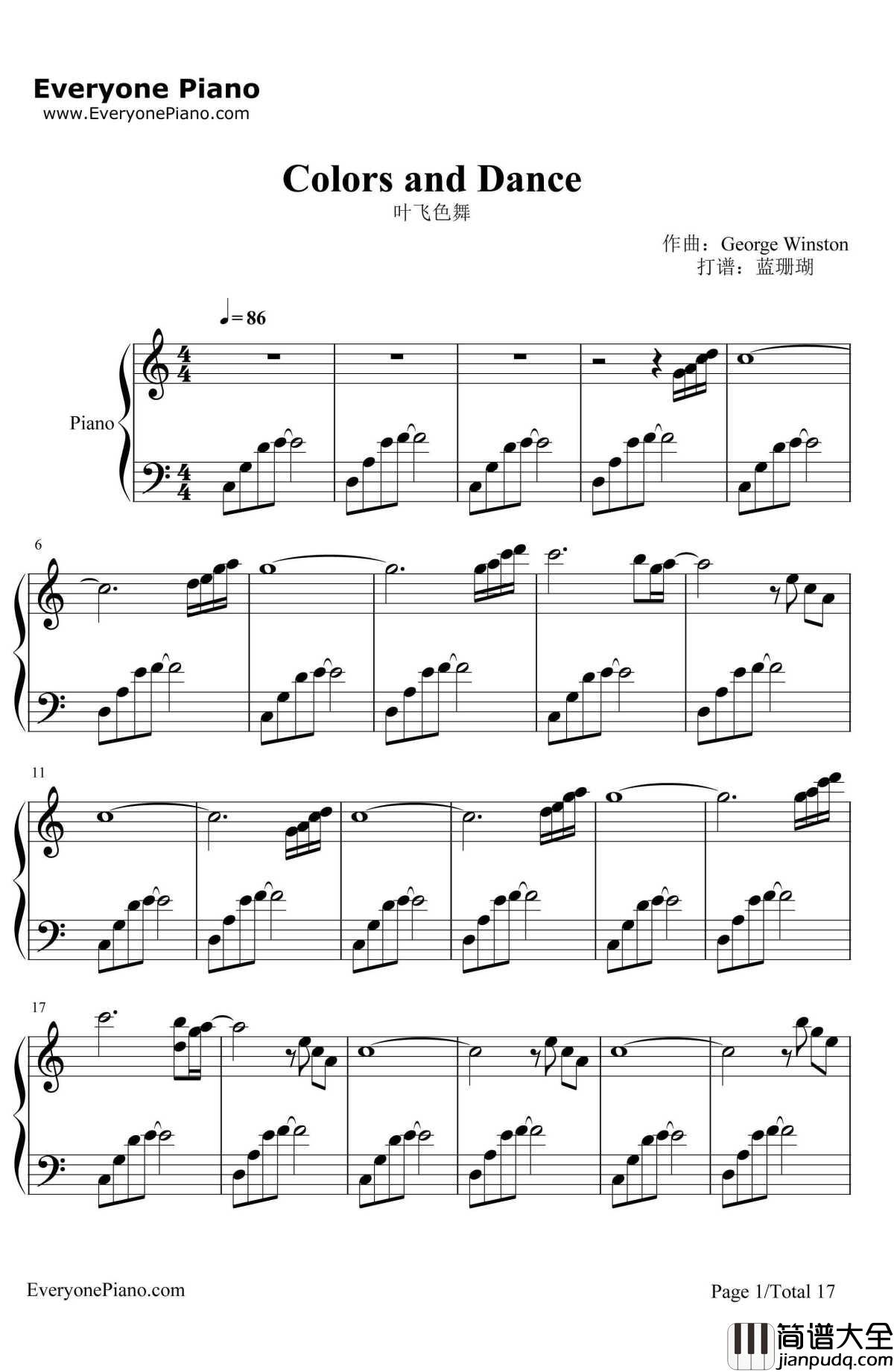 叶飞色舞ColorsandDance钢琴谱_GeorgeWinston