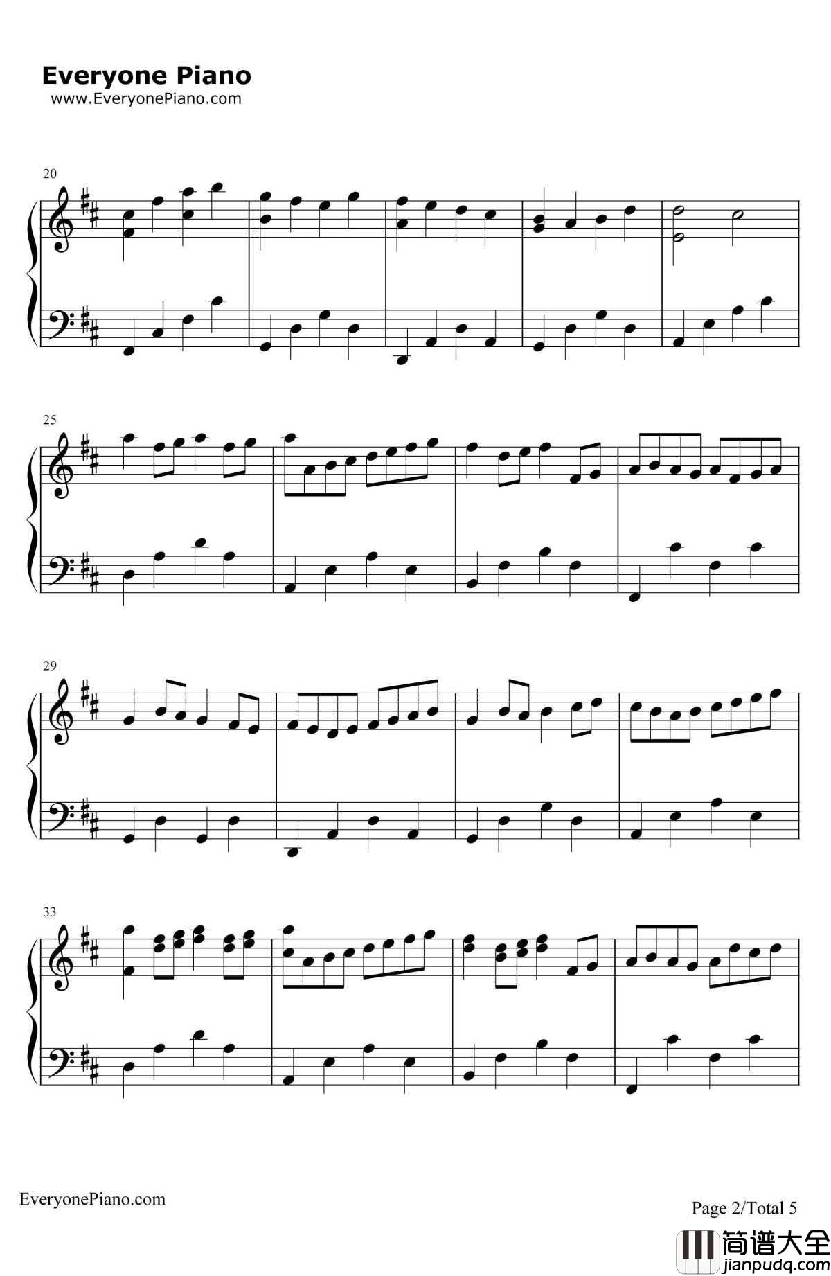 D大调卡农钢琴谱_帕赫贝尔