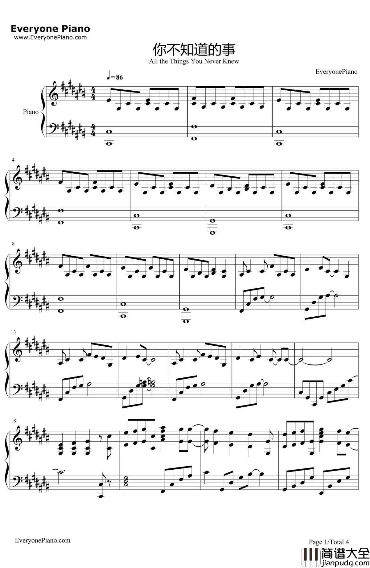 你不知道的事(完整版)钢琴谱_王力宏__恋爱通告_主题曲