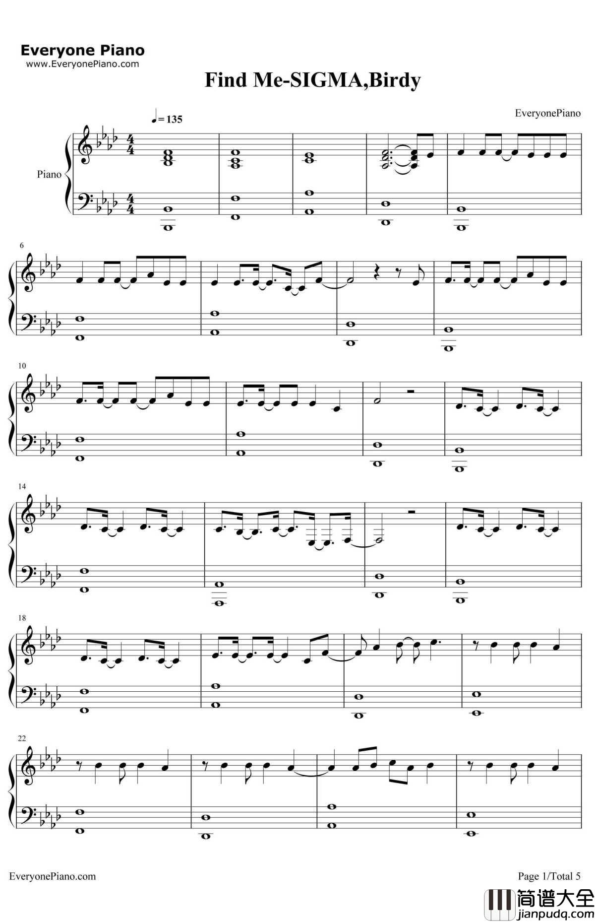 Find_Me钢琴谱_SIGMA,Birdy