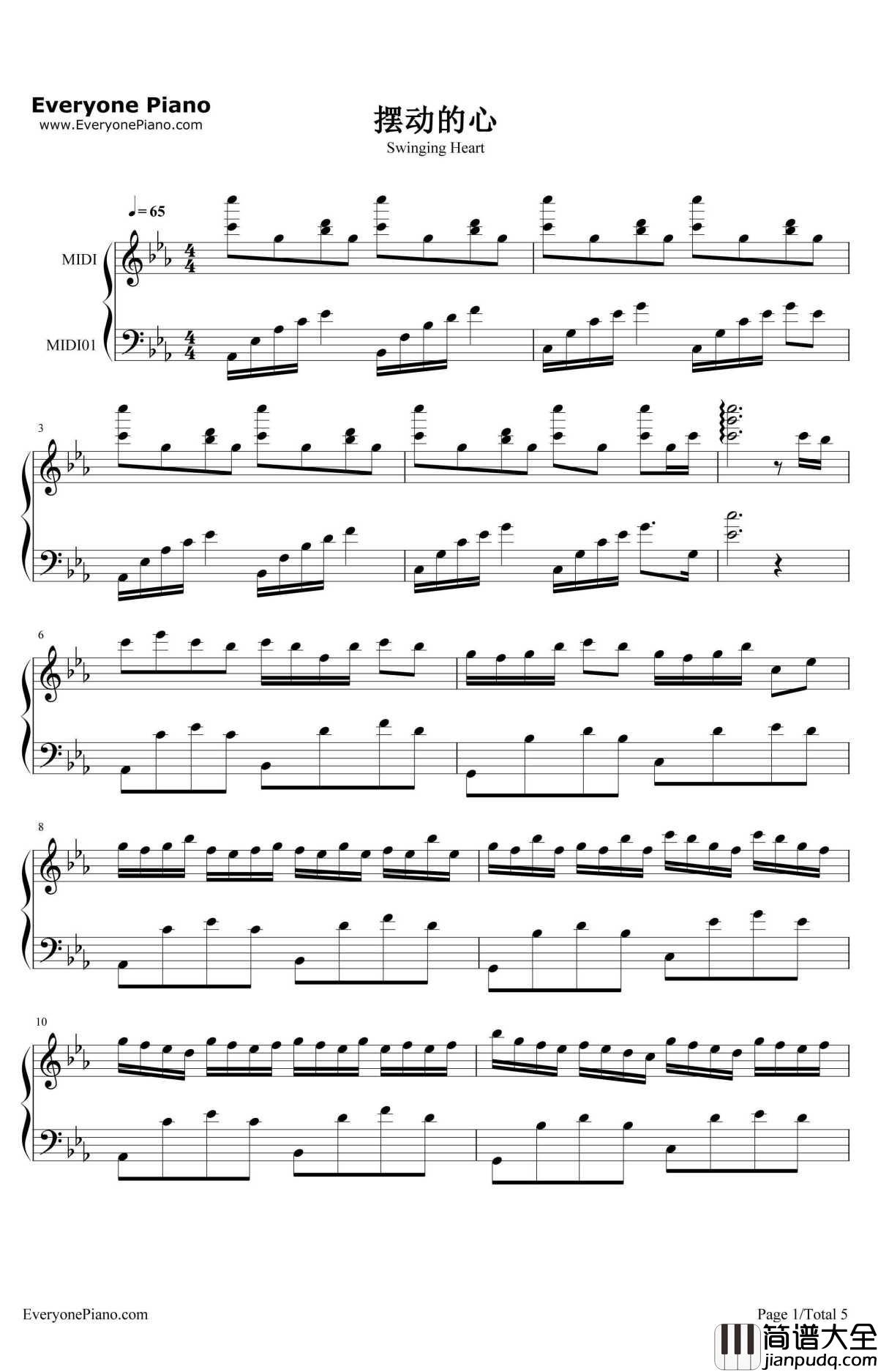 摆动的心钢琴谱_Music゛◆Kゝ