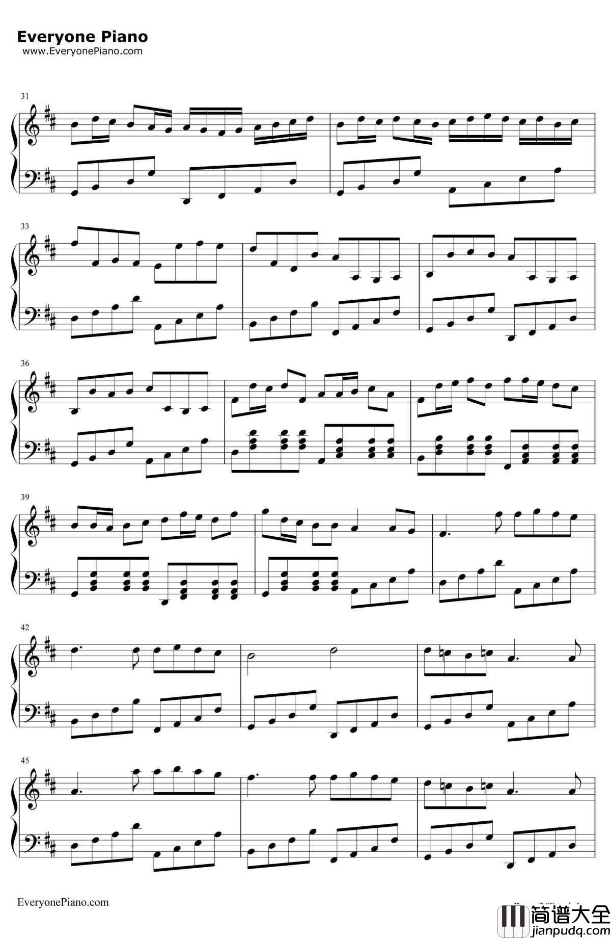 卡农简单好听版钢琴谱_帕海贝尔