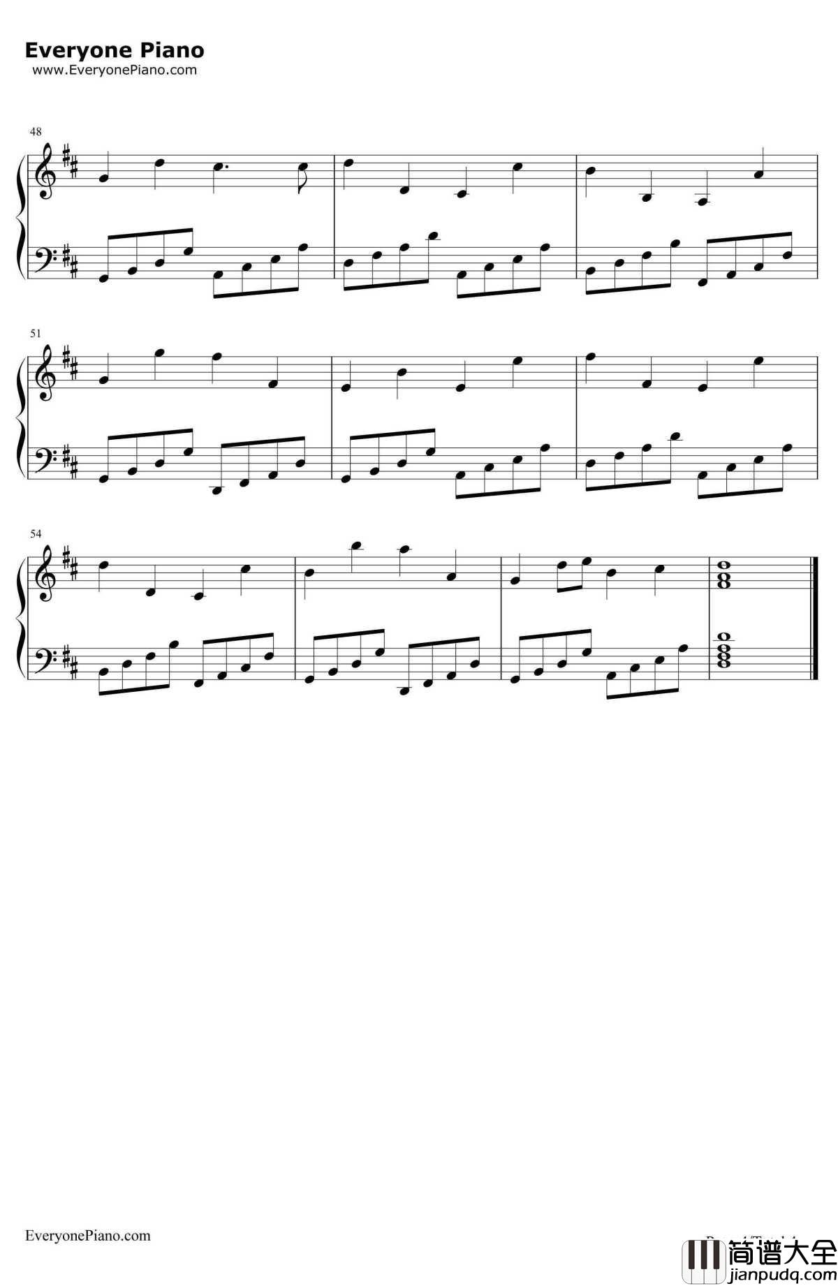 卡农简单好听版钢琴谱_帕海贝尔