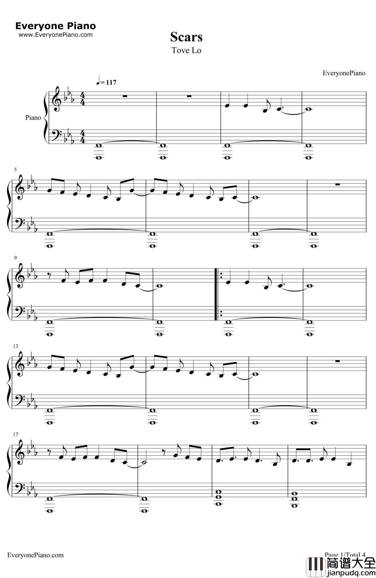Scars钢琴谱_Tove_Lo__分歧者3:效忠者(上)_主题曲