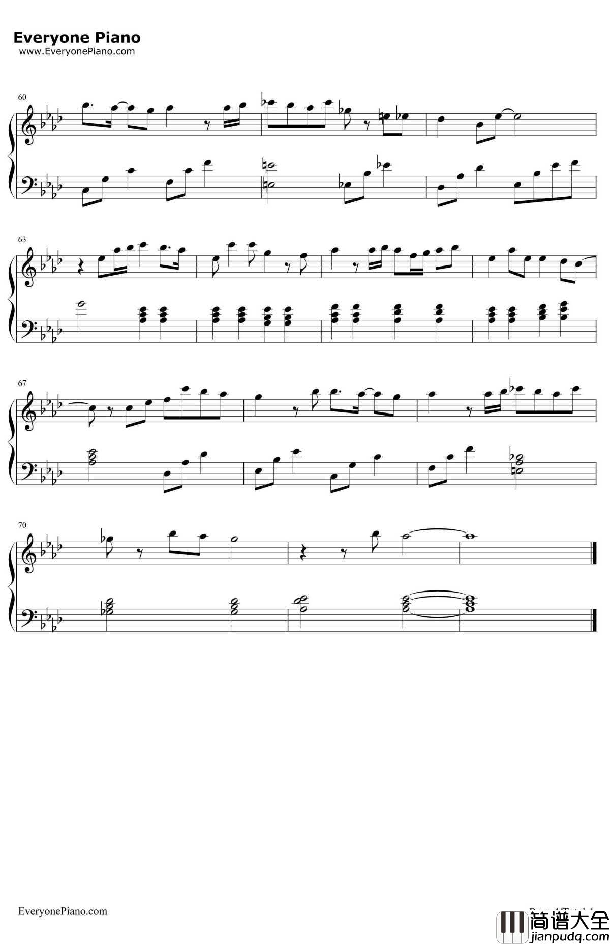 你在终点等我钢琴谱_王菲_电影_从你的全世界路过_片尾曲