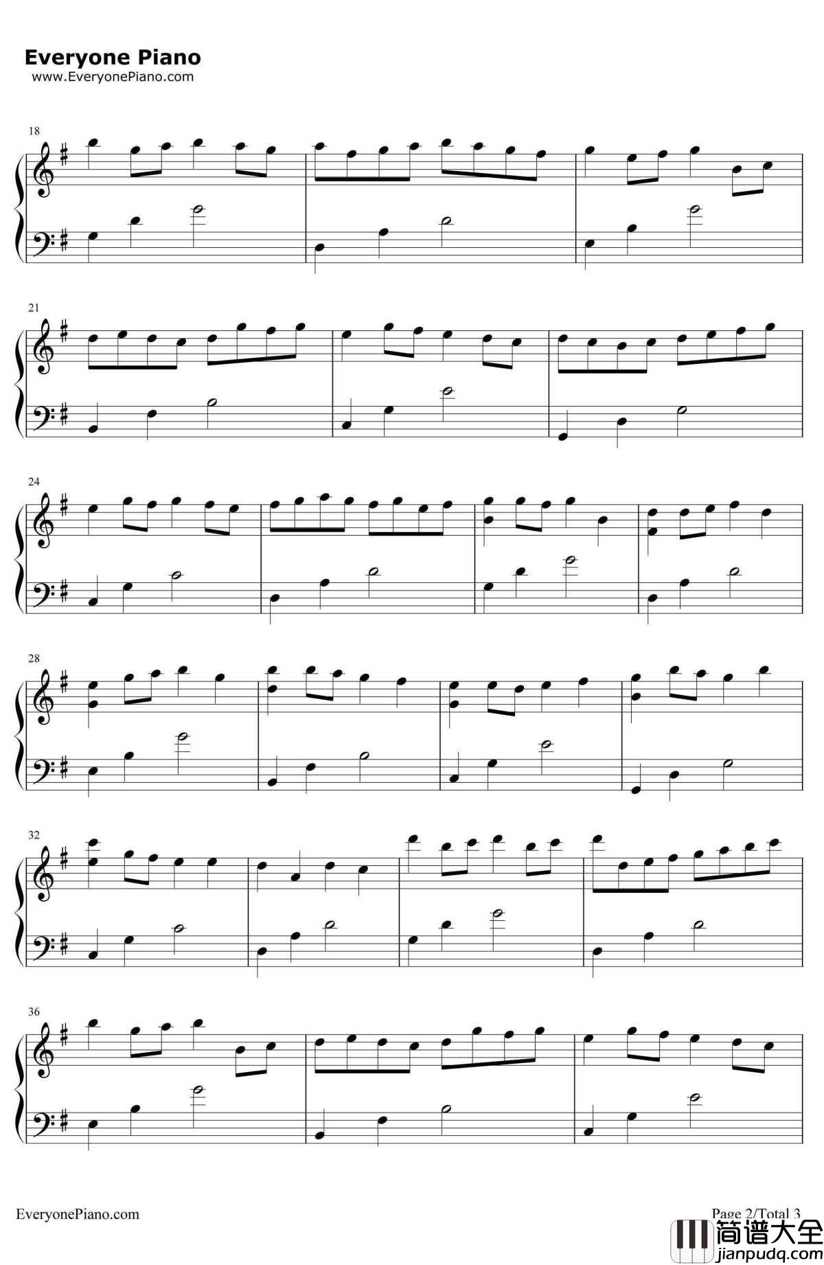 卡农G调简单版钢琴谱_Johann_Pachelbel