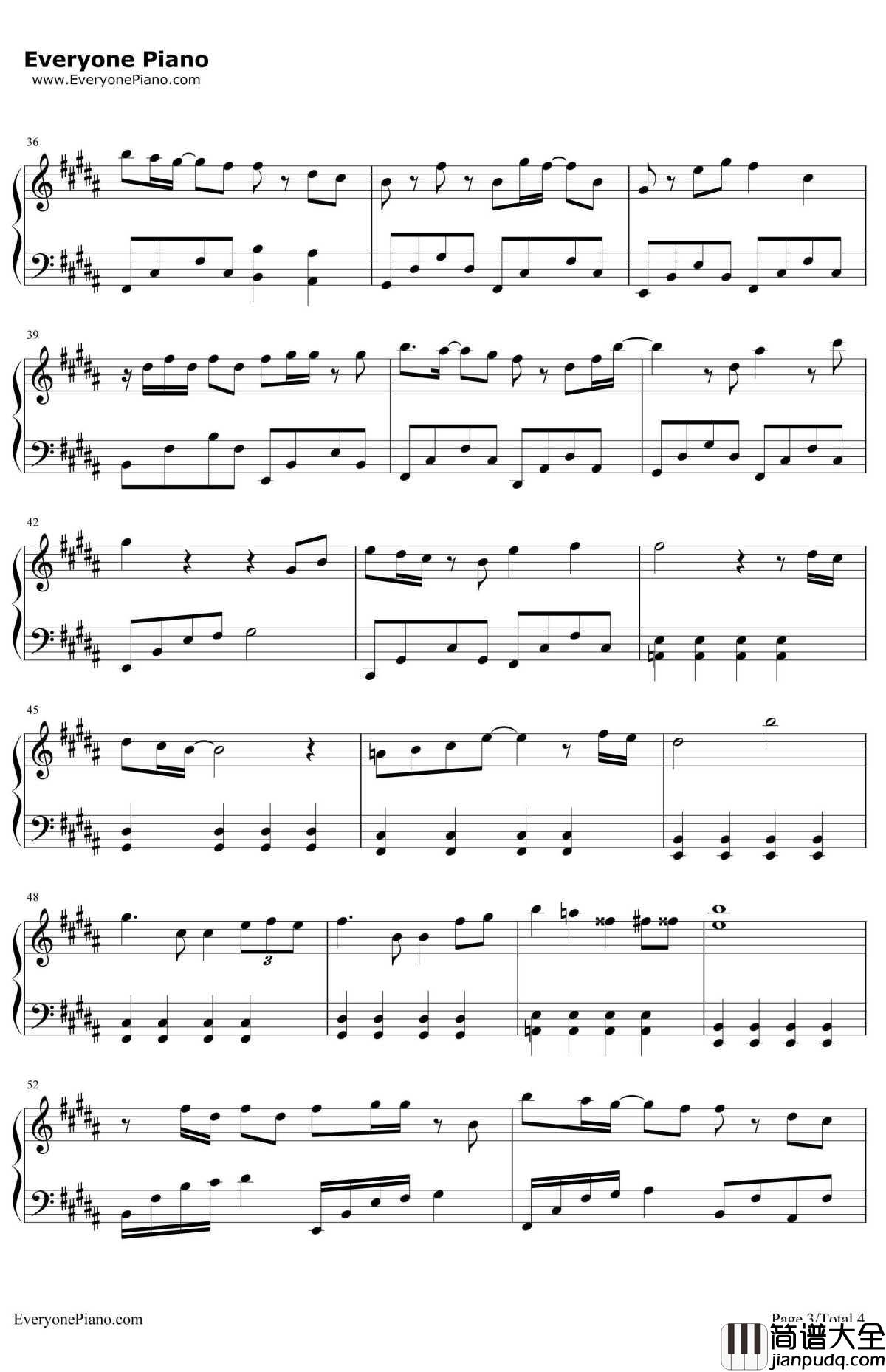 四季钢琴谱_陈奕迅