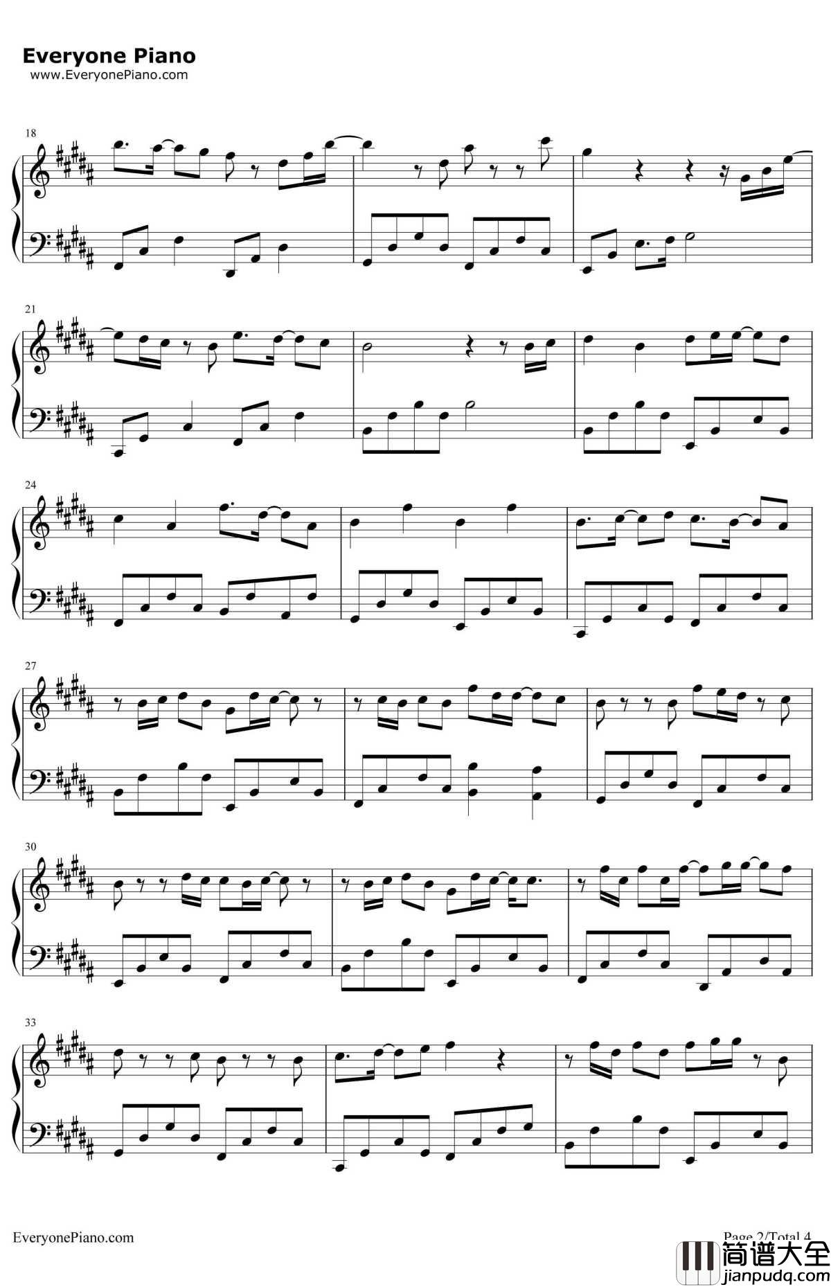 四季钢琴谱_陈奕迅