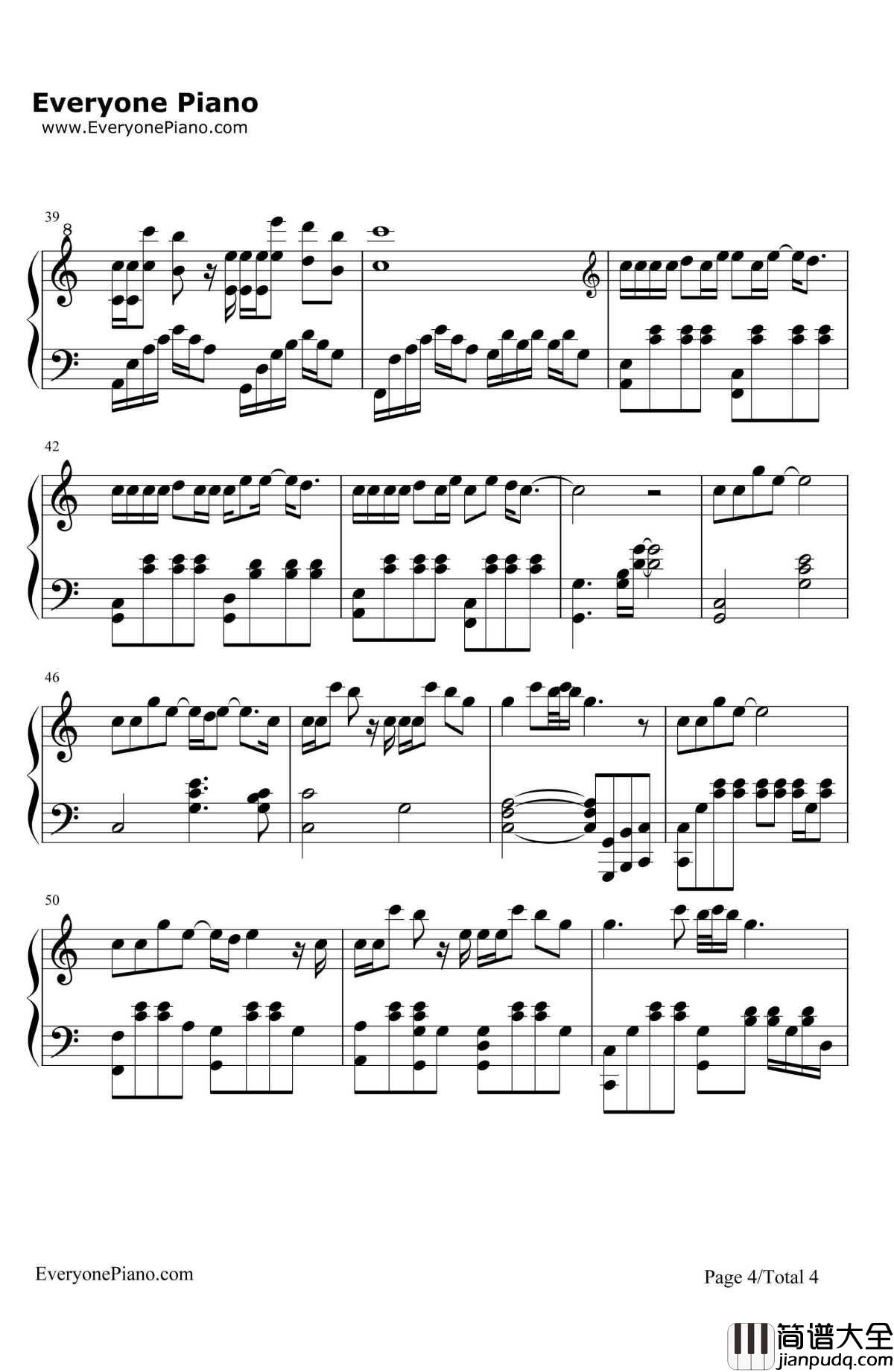 在也不见钢琴谱_孙燕姿_电影_再见，在也不见_主题曲