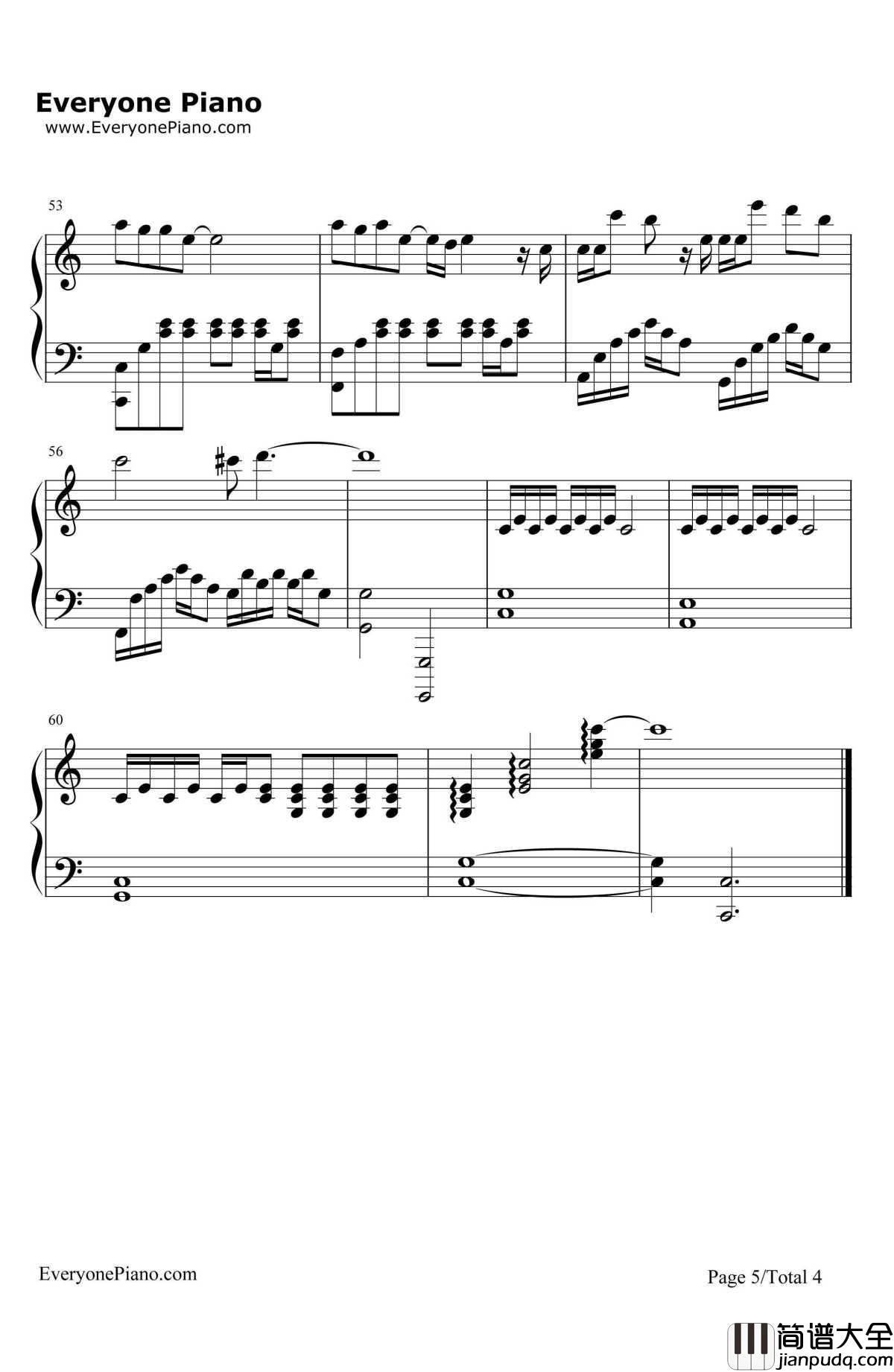 在也不见钢琴谱_孙燕姿_电影_再见，在也不见_主题曲