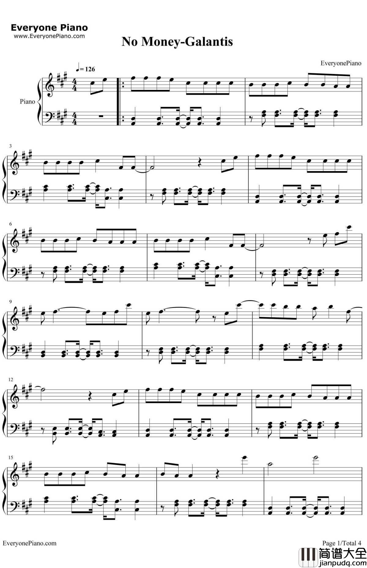 No_Money钢琴谱_Galantis