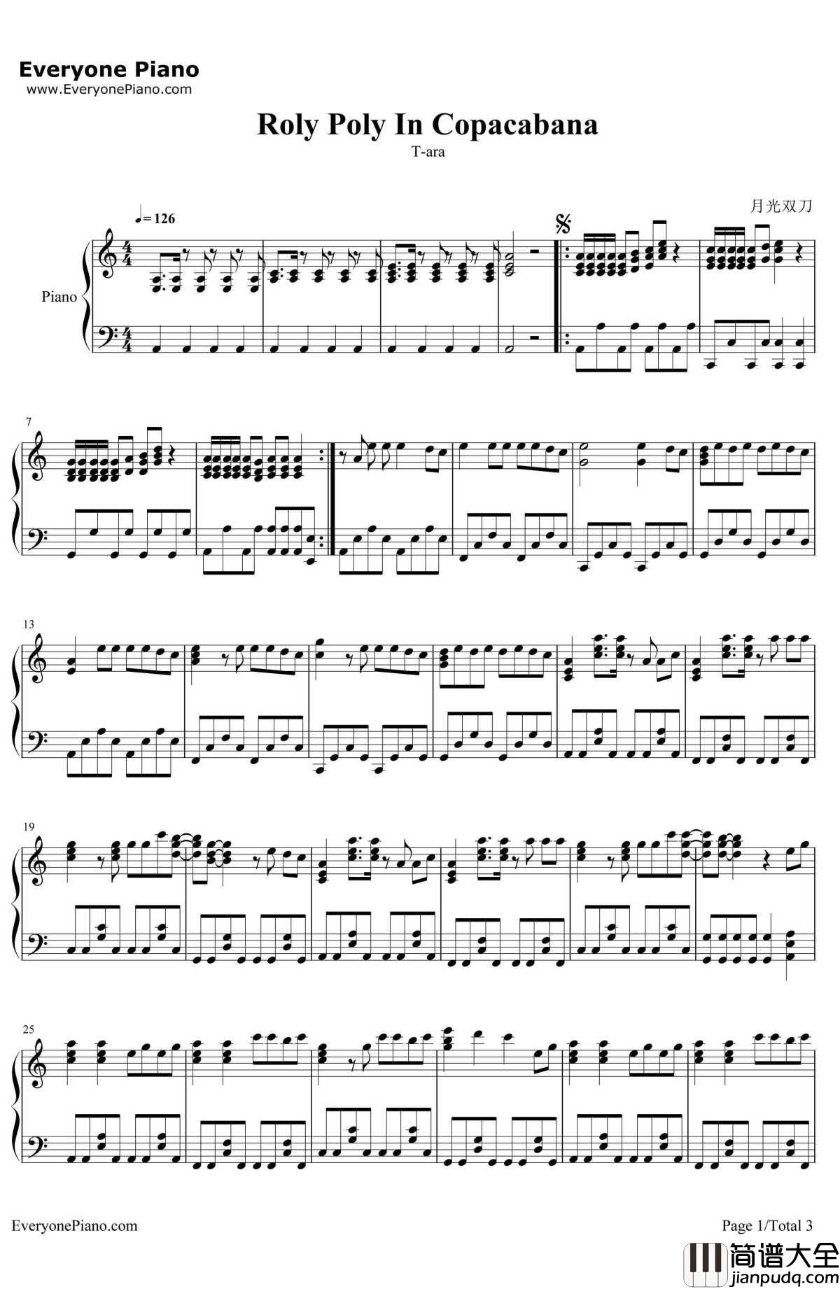 Roly钢琴谱_T_ara_Polyin_Copacabana