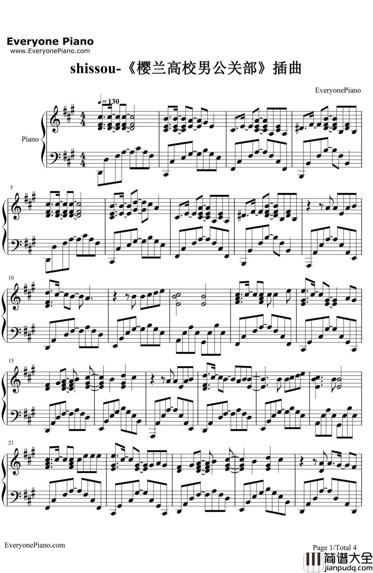 疾走钢琴谱_ANZAI__樱兰高校男公关部_片尾曲