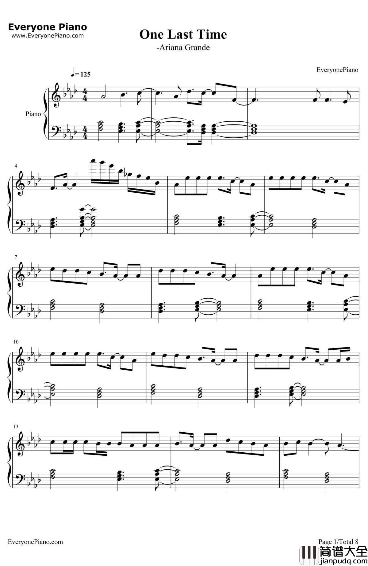 One_Last_Time钢琴谱_ArianaGrande