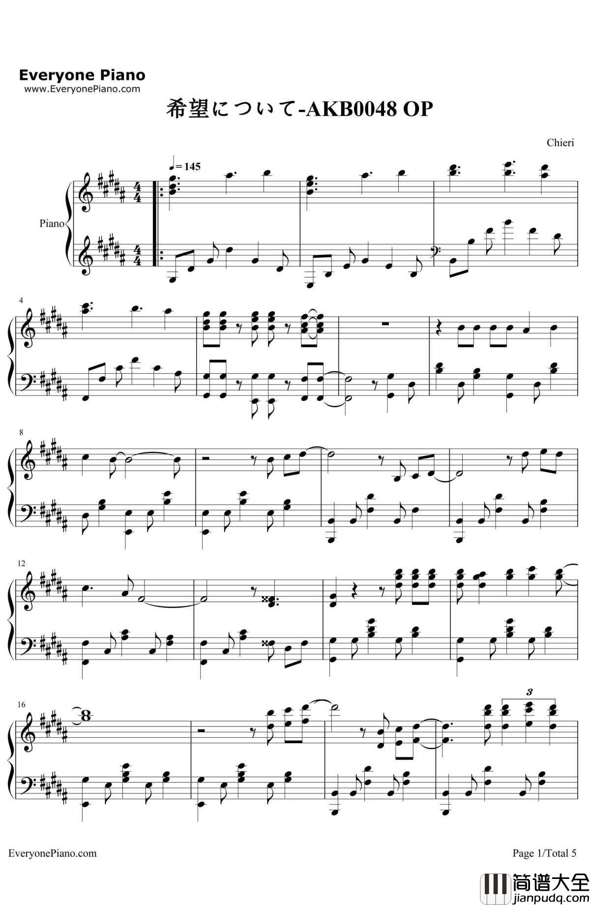 希望について钢琴谱_NONAME_AKB0048OP