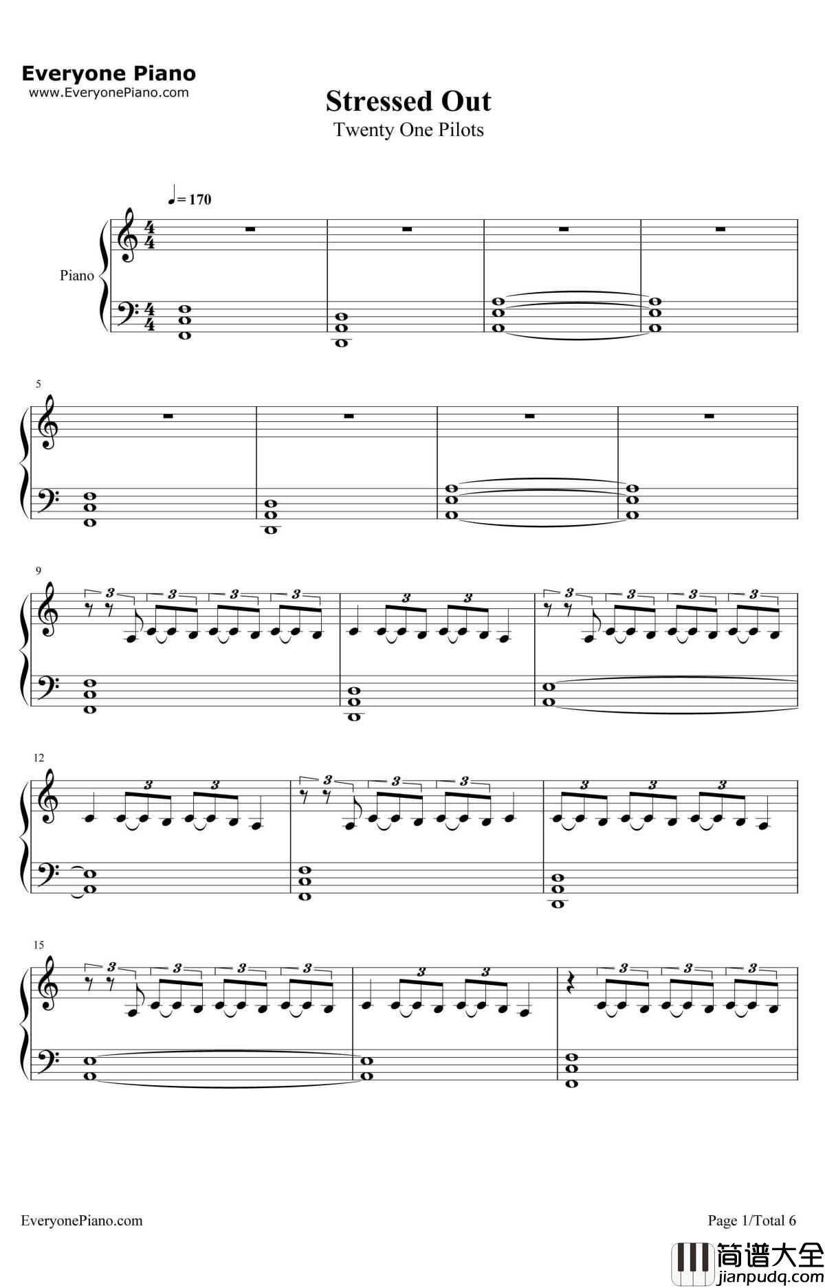 Stressed_Out钢琴谱_TwentyOnePilots