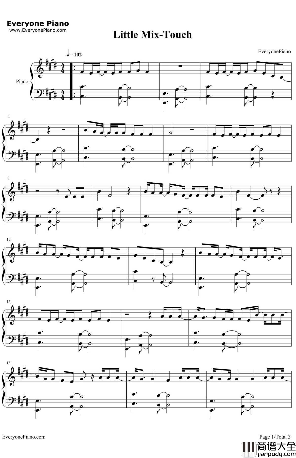 Touch钢琴谱_LittleMix