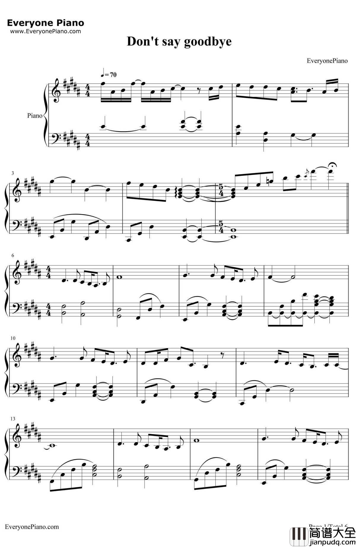 Don't_Say_Goodbye钢琴谱__东方神起