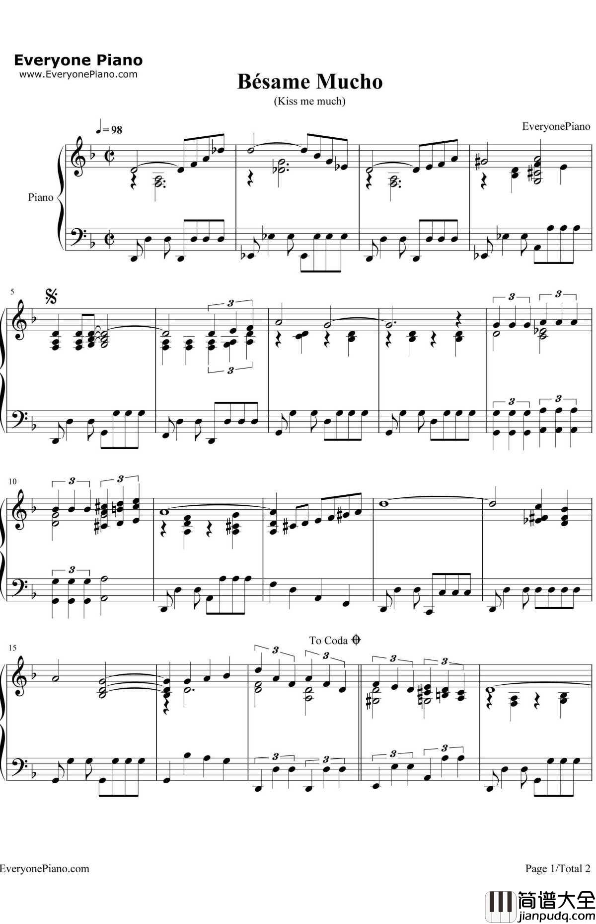 Besame_Mucho钢琴谱_ConsueloVelazquez