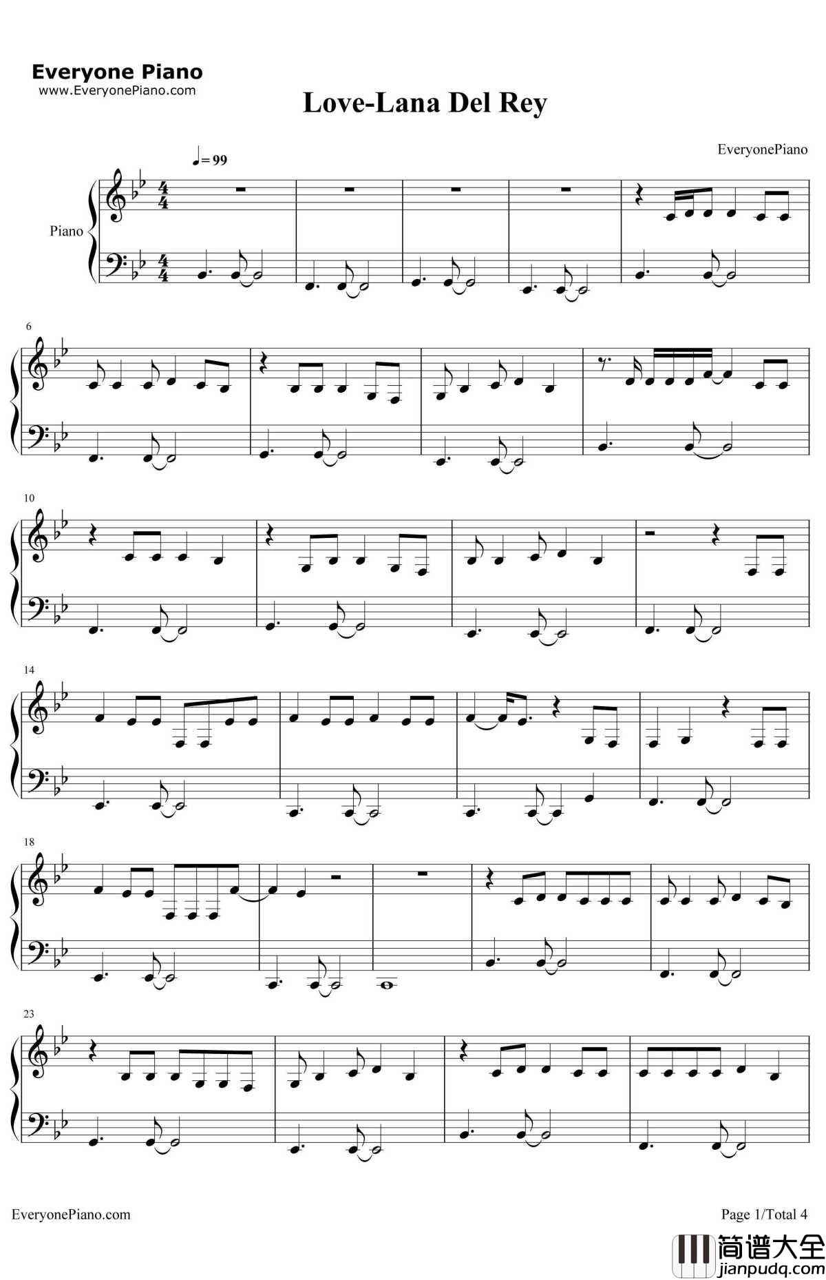 Love钢琴谱_LanaDelRey