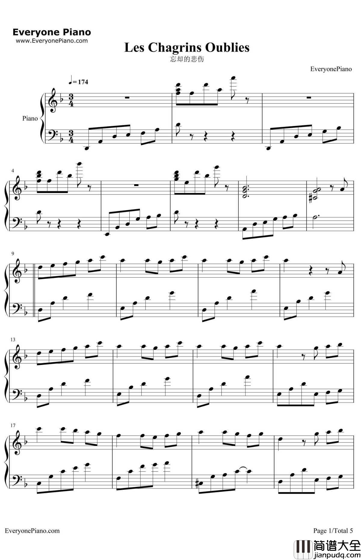 忘却的悲伤钢琴谱_理查德_克莱德曼