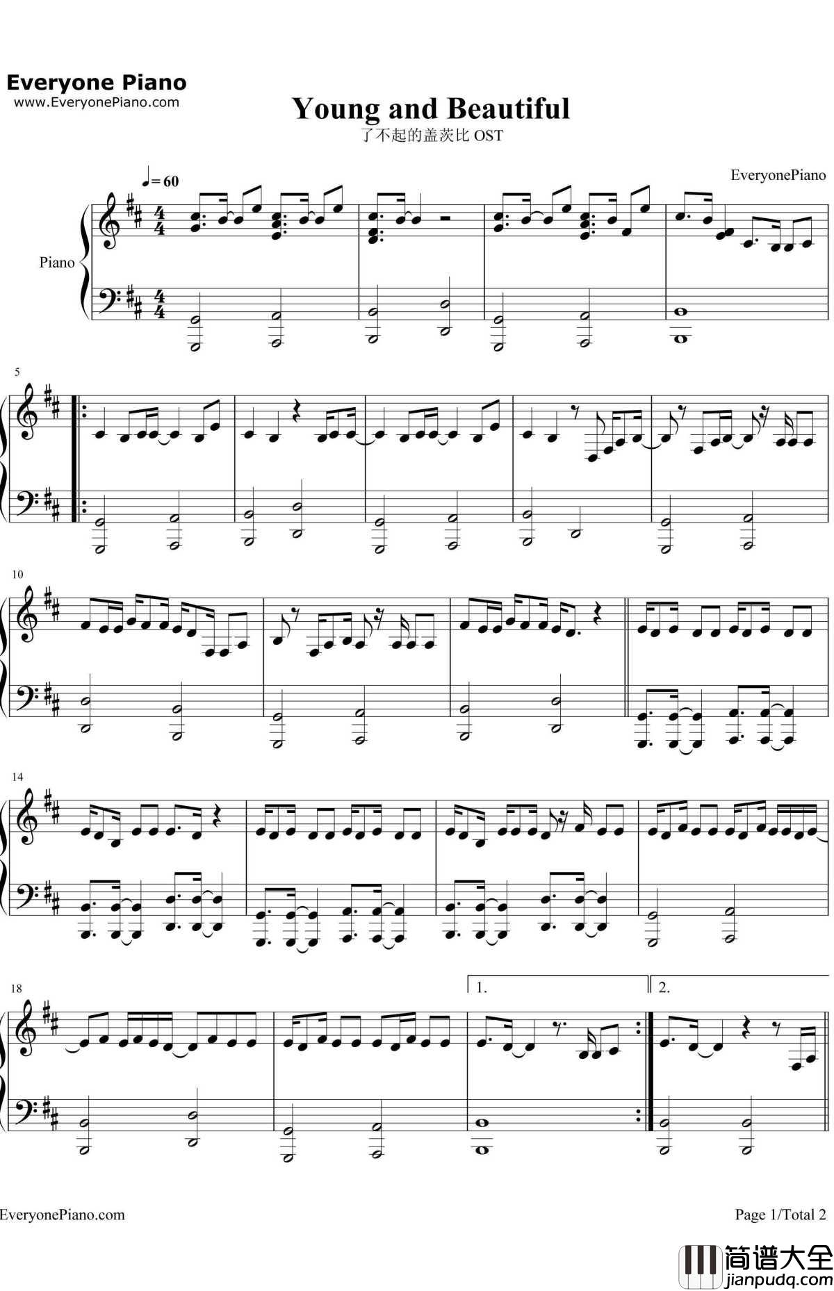 Young_and_Beautiful钢琴谱_LanaDelRey_了不起的盖茨比OST_LanaDelRey