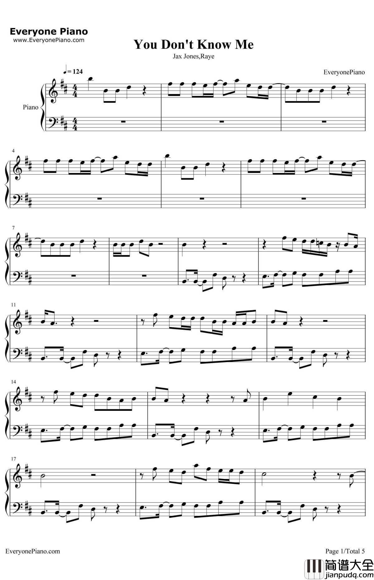 You_Don't_Know_Me钢琴谱_JaxJonesRaye