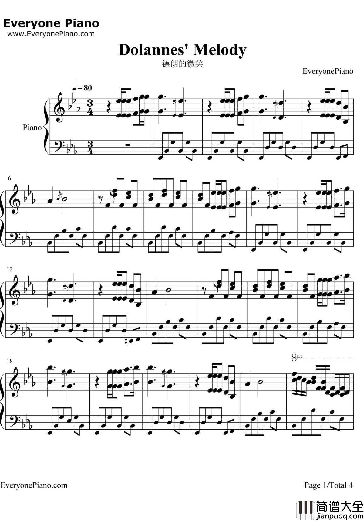 德朗的微笑钢琴谱_理查德_克莱德曼