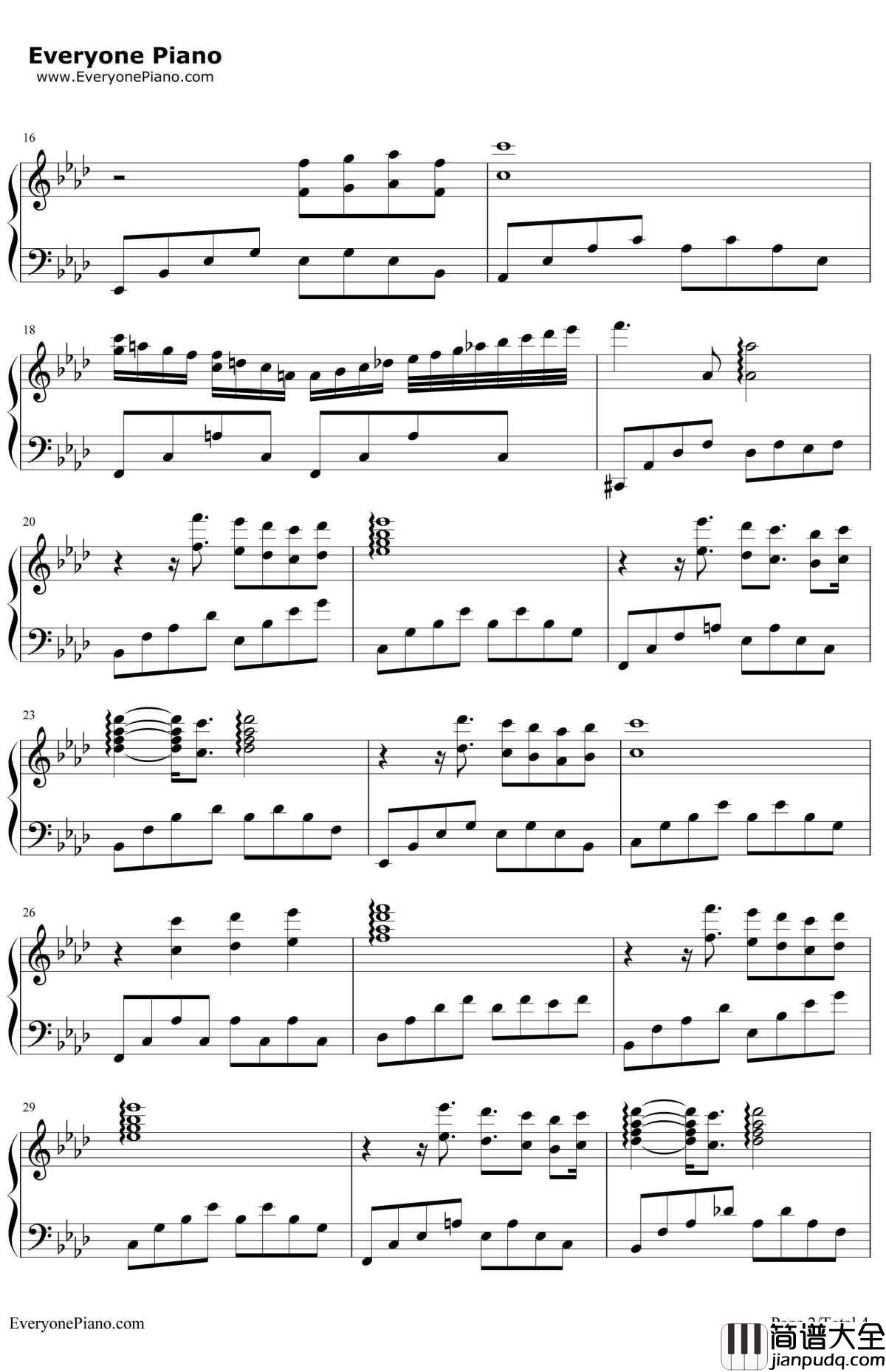 情感钢琴谱_理查德•克莱德曼