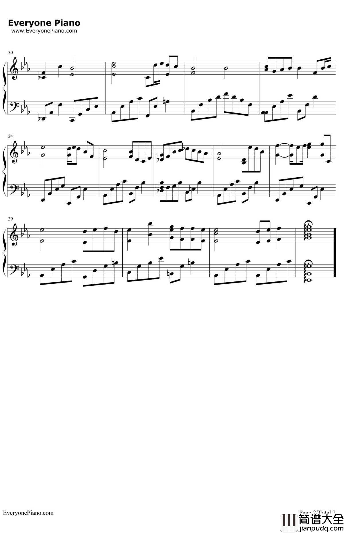 奥寺先輩のテーマ钢琴谱_RADWIMPS__你的名字_插曲