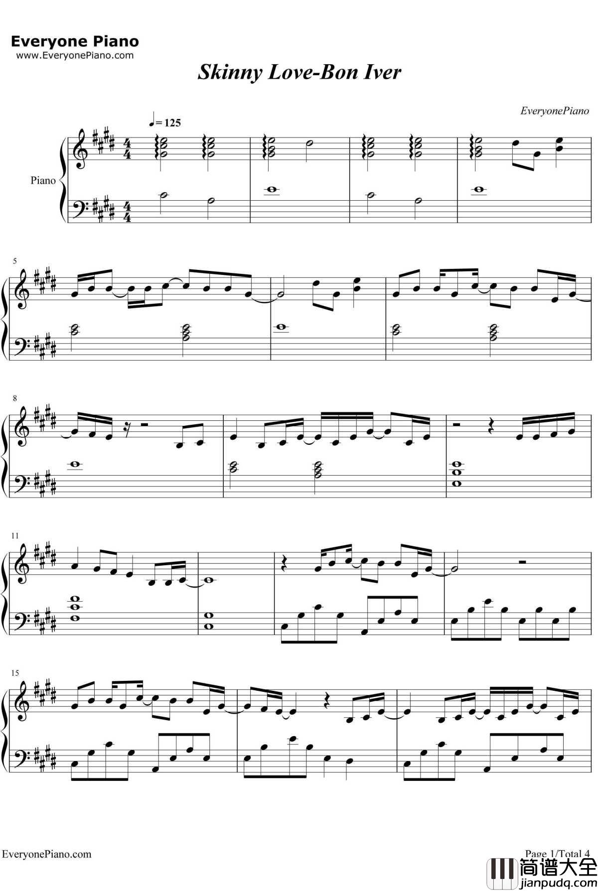 Skinny_Love钢琴谱_BonIver